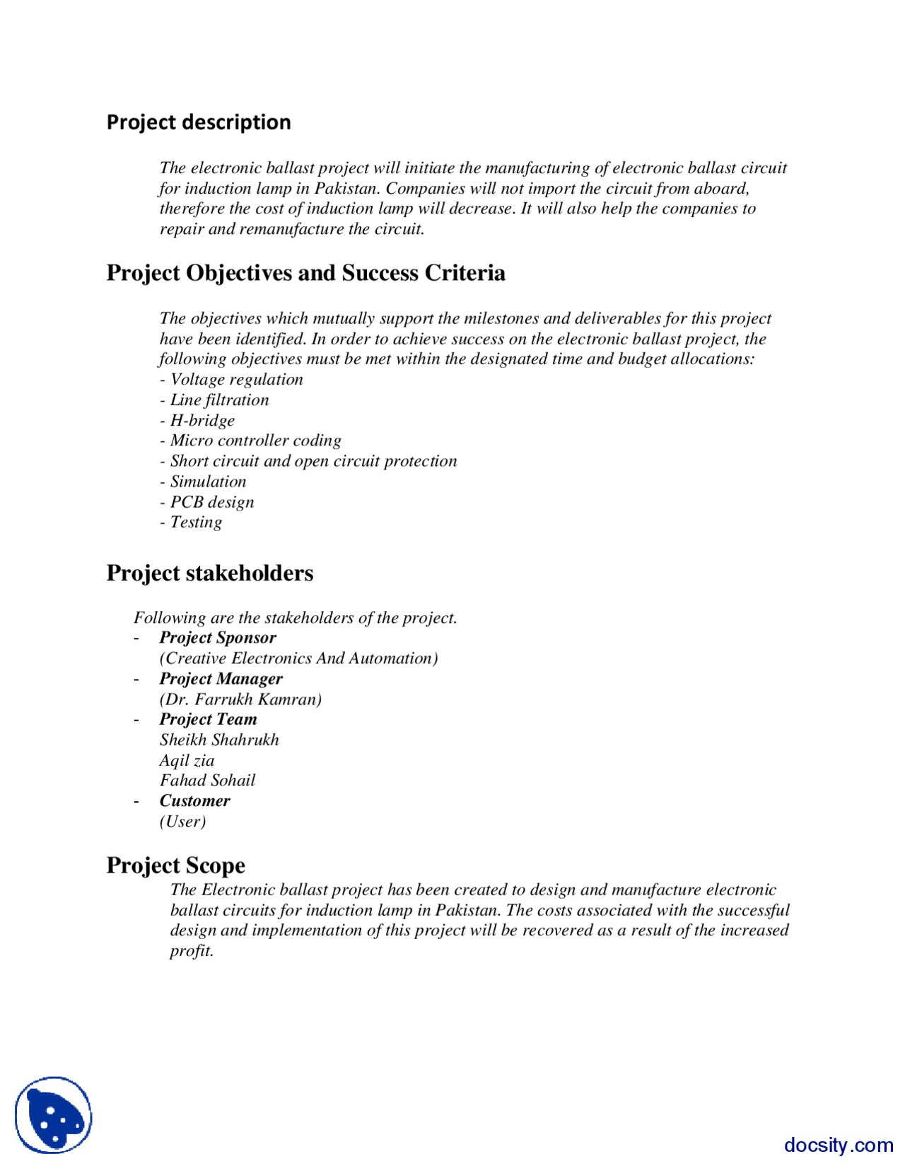 Project Charter Example-Project Management In Engineering-Handout ...