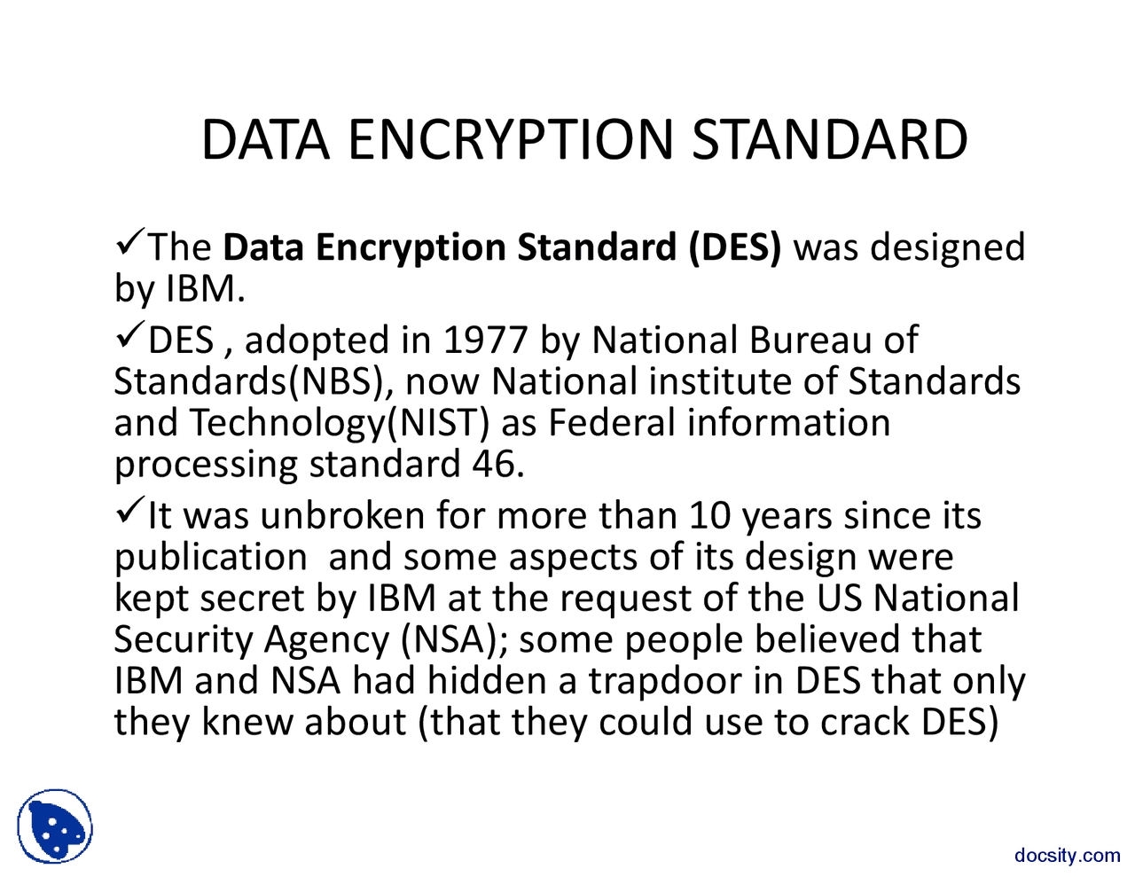 Data Encryption Standard-Network Security-Lecture Slides - Docsity