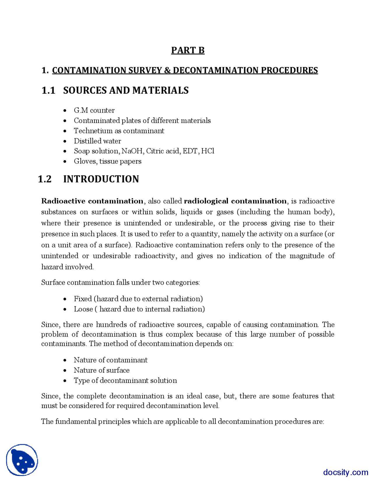 Decontamination-Advanced Physics and Applications-Project Reports - Docsity