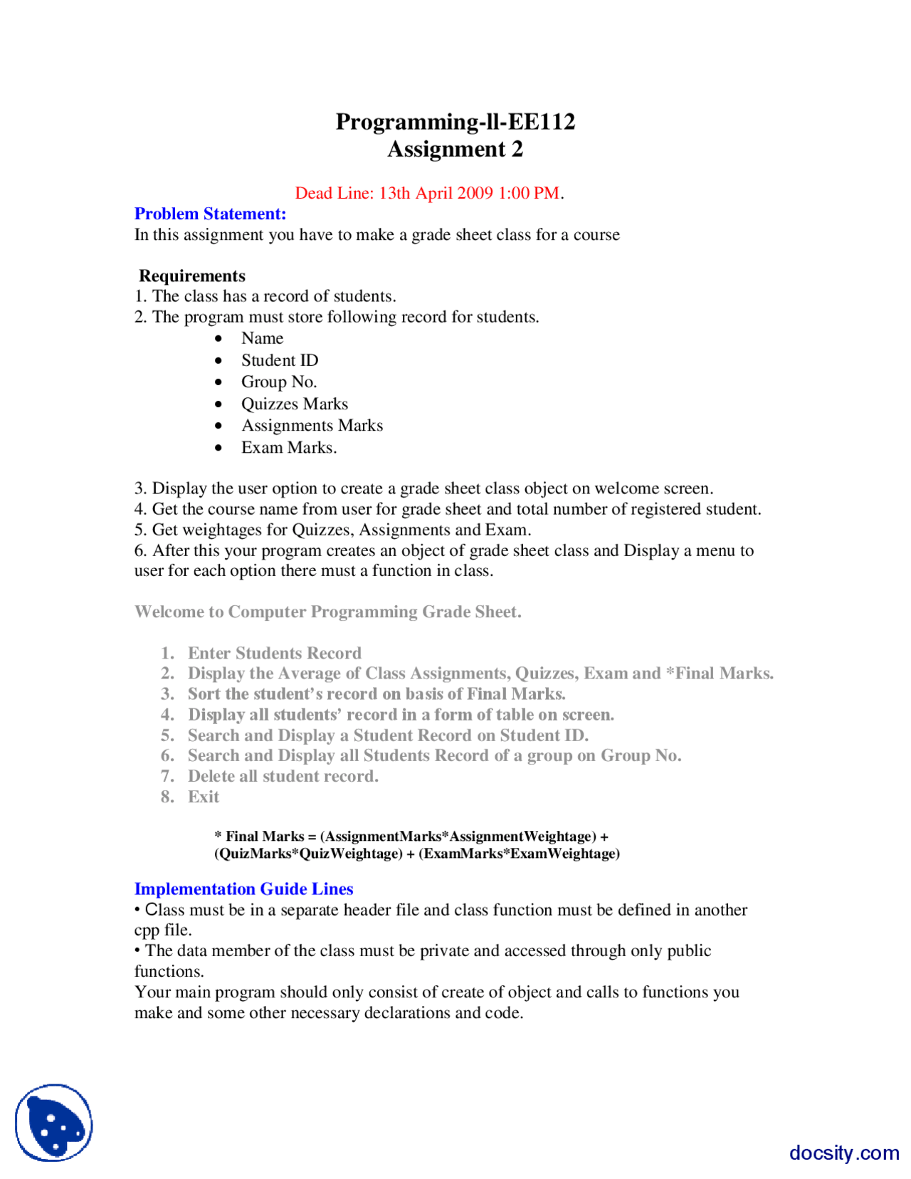Create A Grade Sheet Class For A Course-Advanced Course on Programming ...