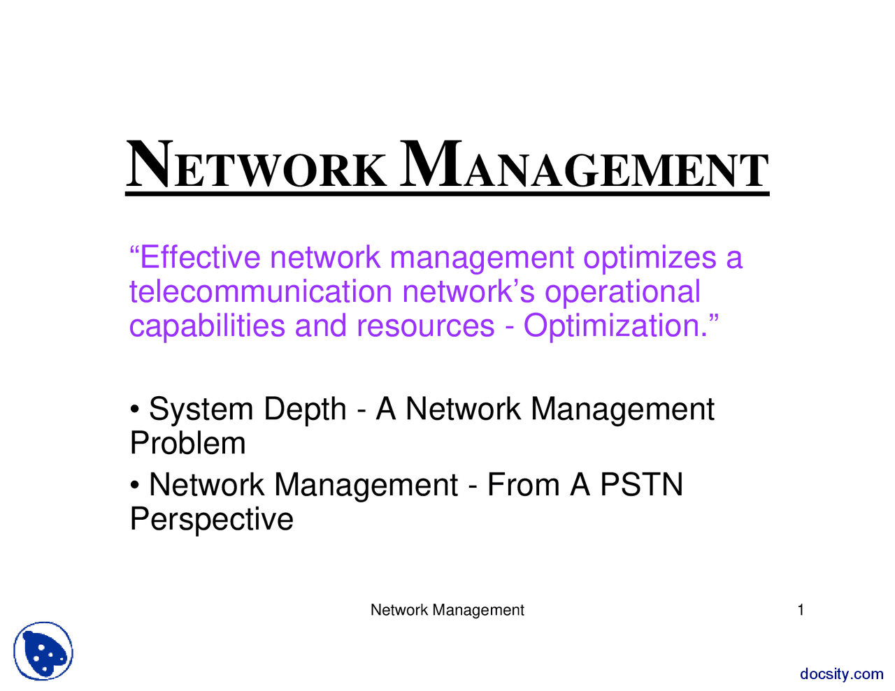 Network Management Tutorial-Communication Systems-Lecture Slides - Docsity