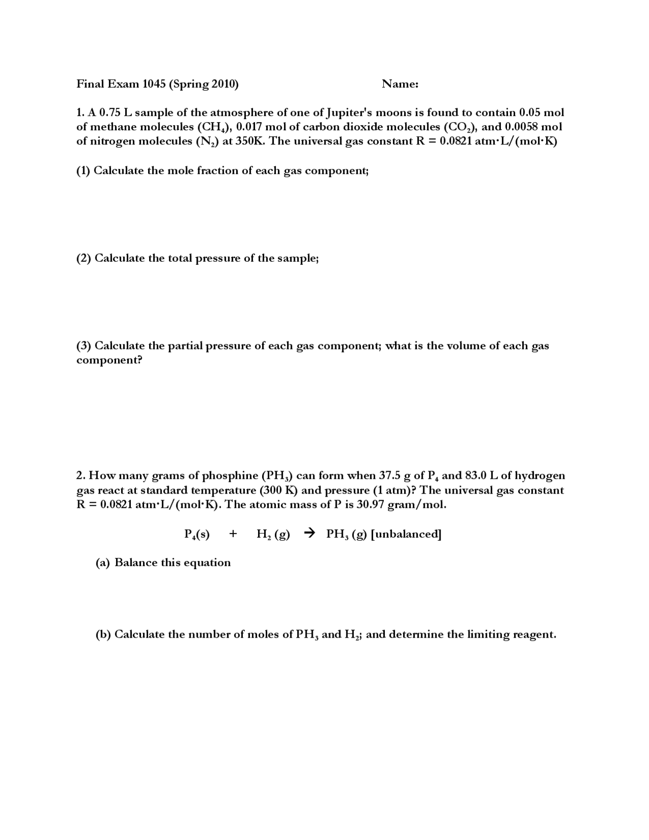 7 Questions on General Chemistry I - Final Exam | CHM 1045 - Docsity
