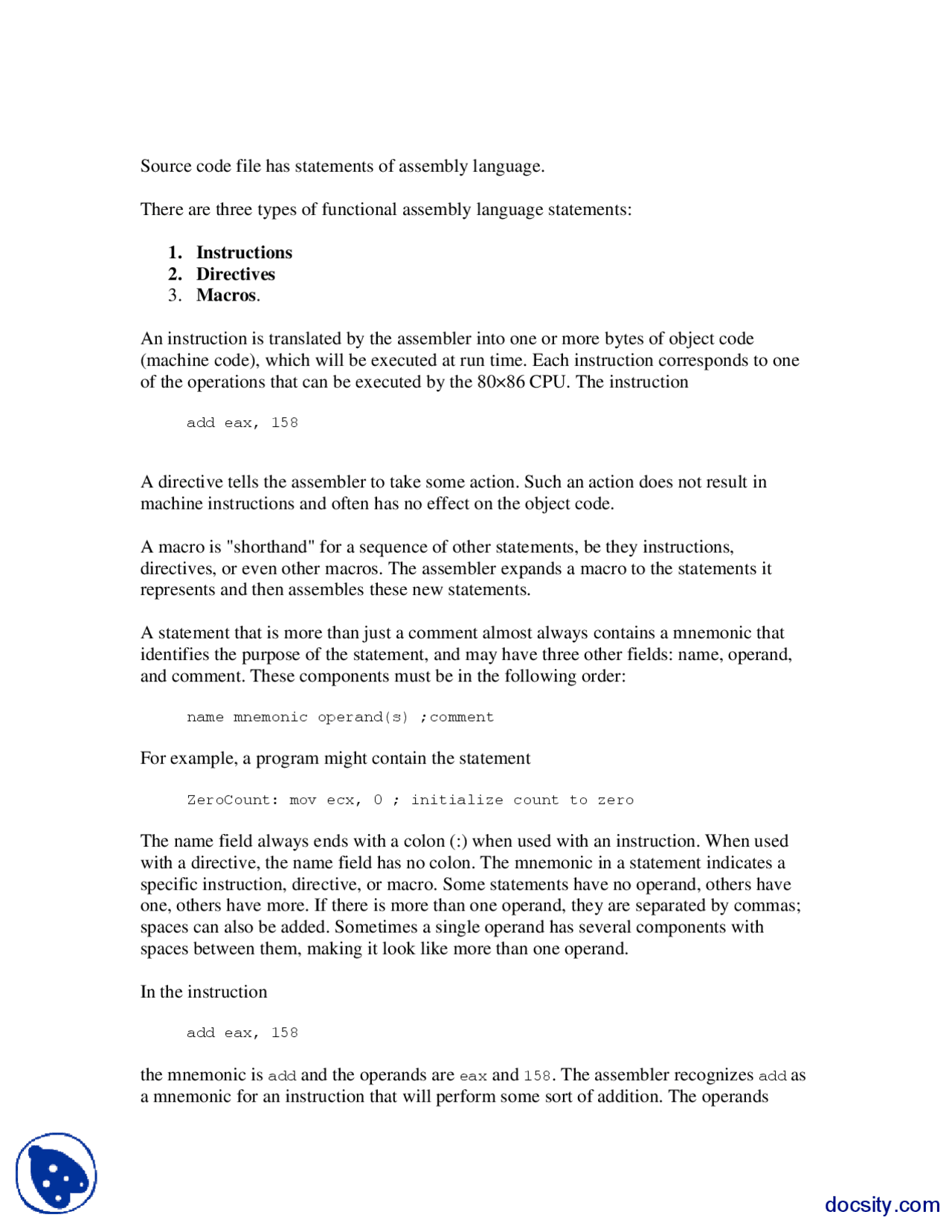 Instructions, Directives and Macros-Assembly Language-Lecture Handout ...