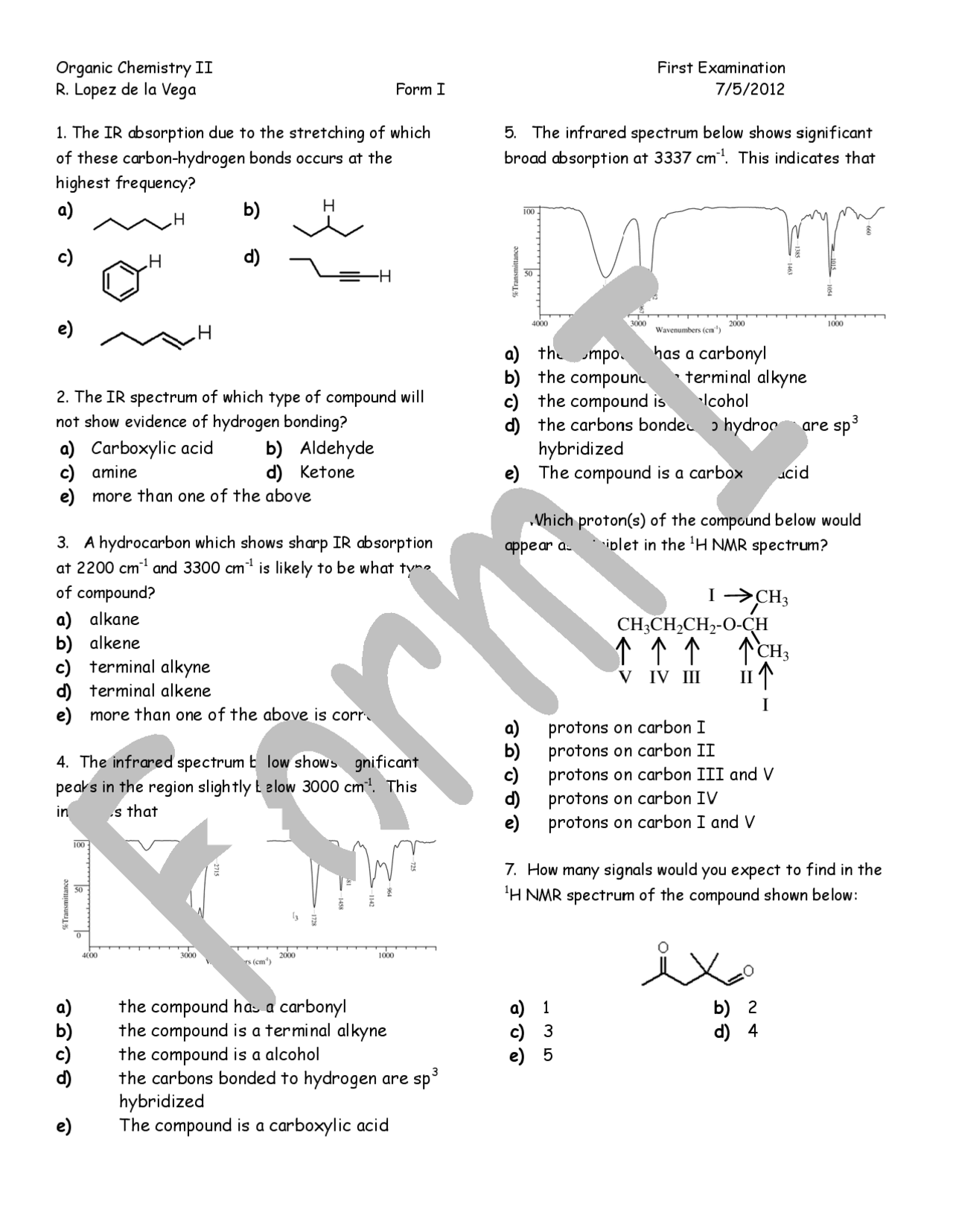 35 MCQs on Organic Chemistry II - Exam 1 | CHM 2211 - Docsity
