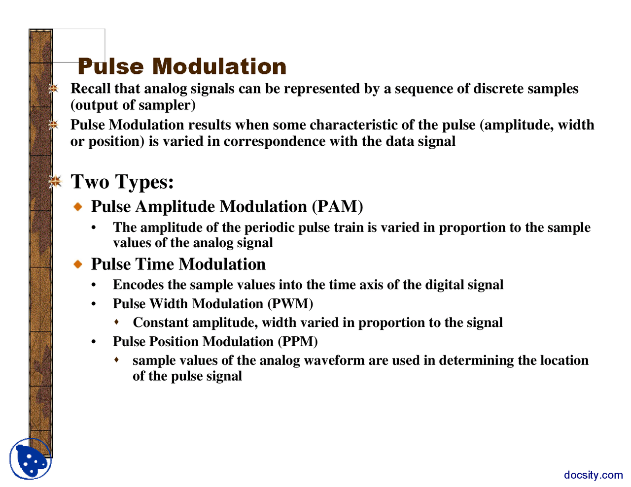 Pulse Modulation-Communication Systems-Lecture Slides - Docsity