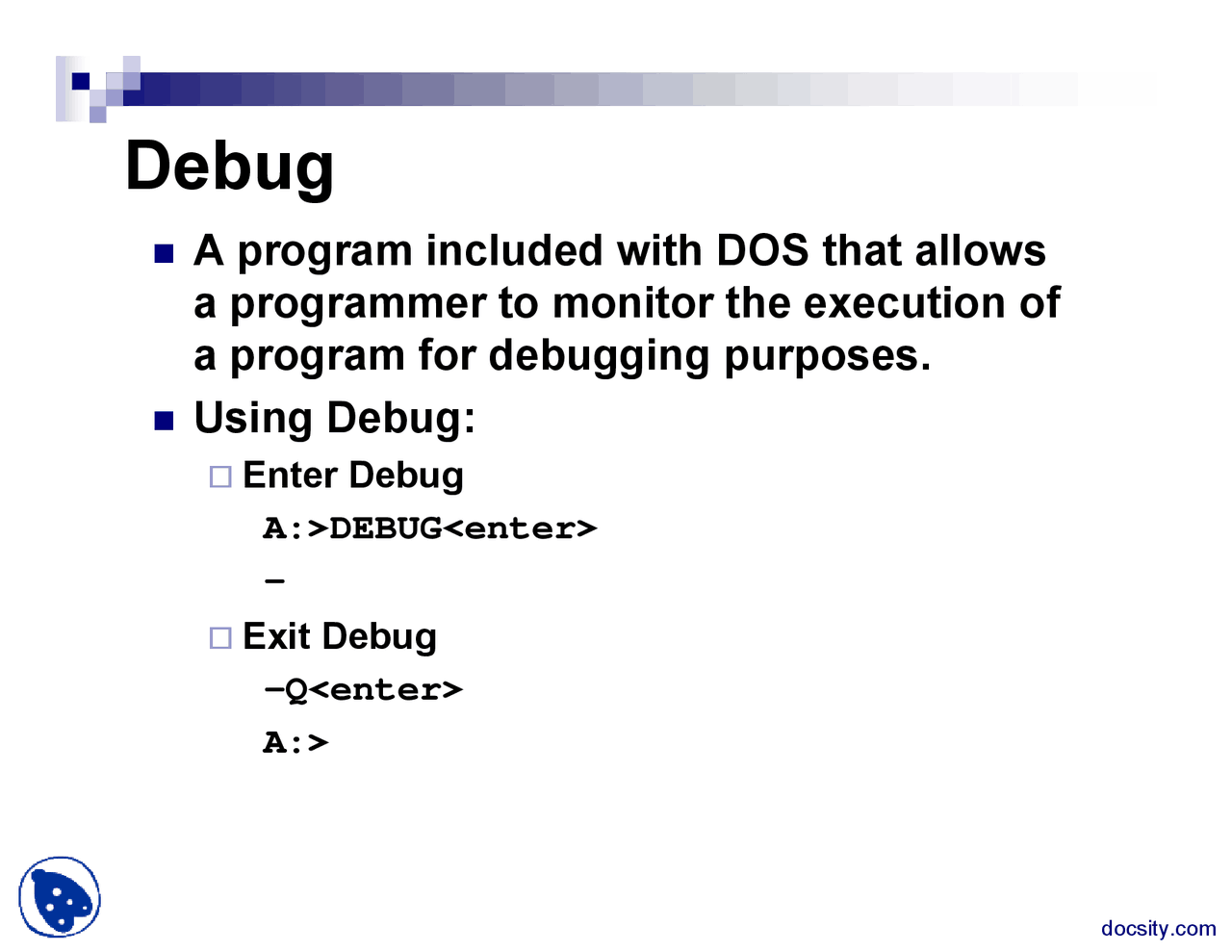Debug-Assembly Language Programming-Lecture Slides - Docsity