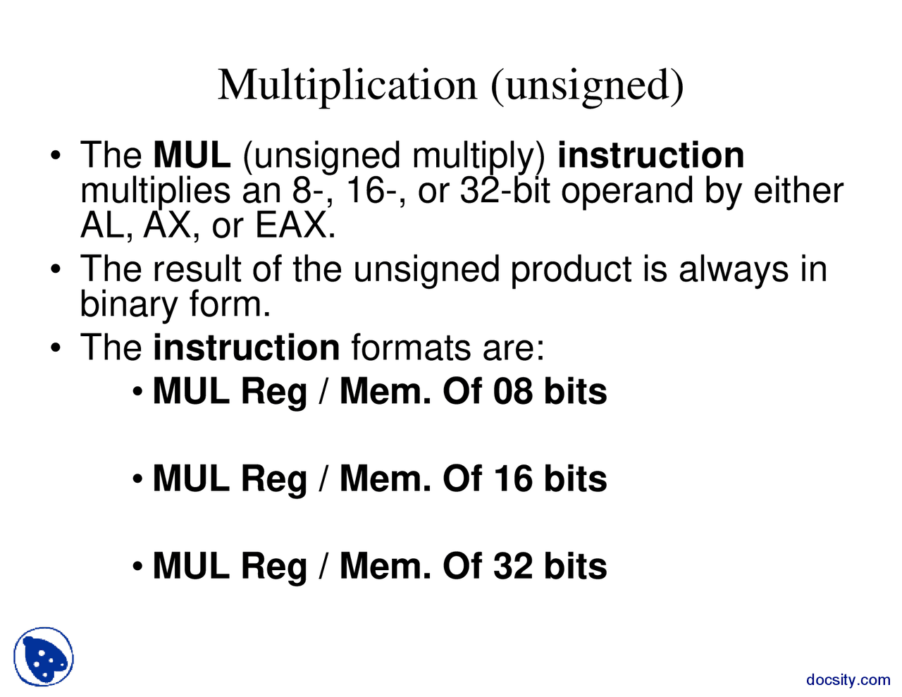 Multiplication-Assembly Language Programming-Lab Slides - Docsity