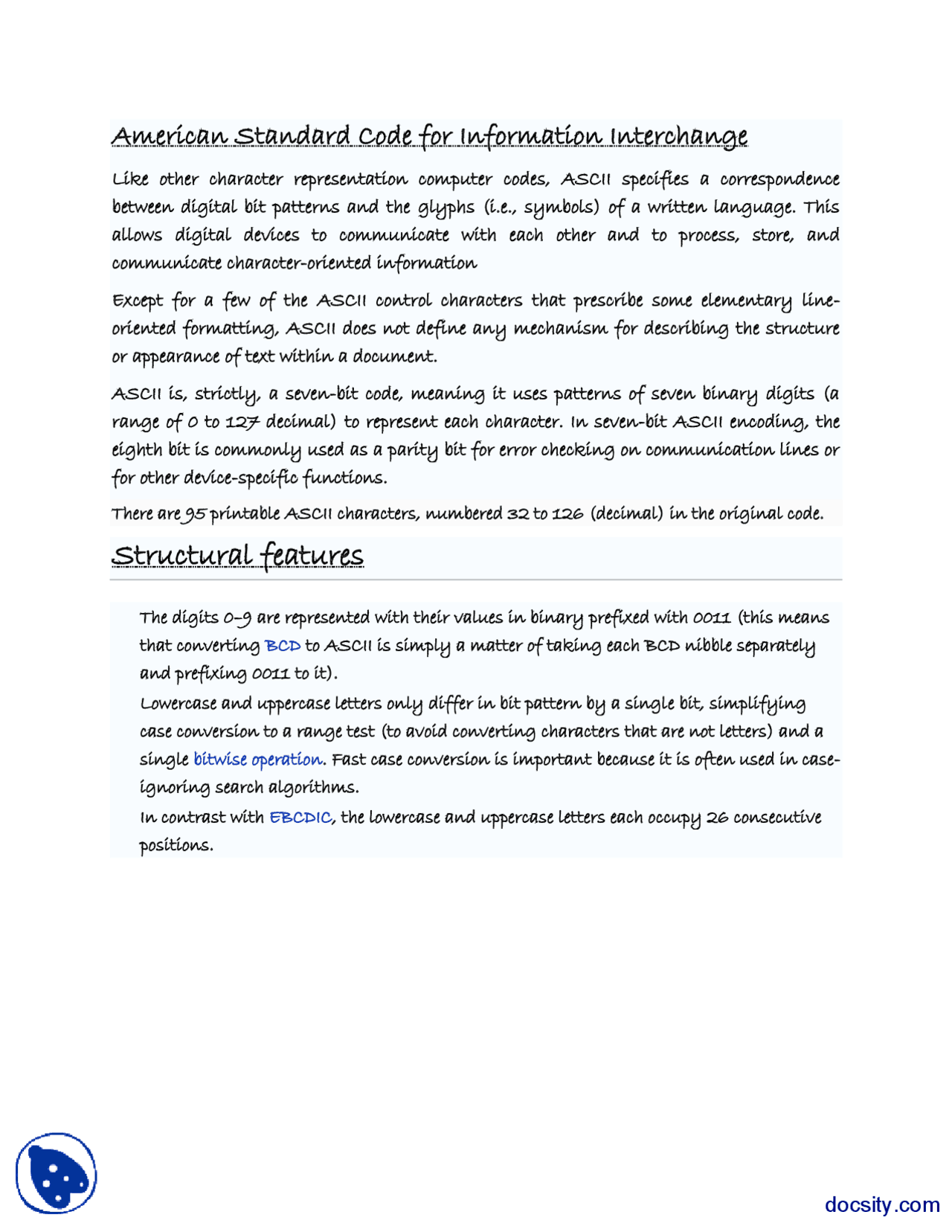 American Standard Code Ii American Standard Code for Information Interchange - Docsity