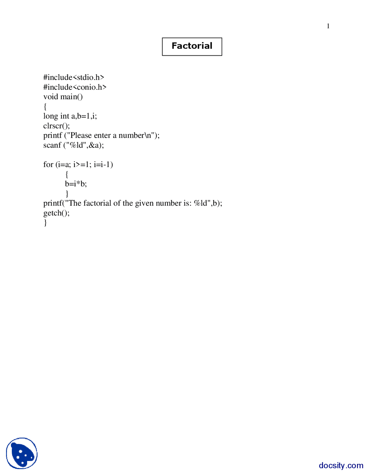 Factorial-Computer Fundamentals and Programming-Coding Assignment ...