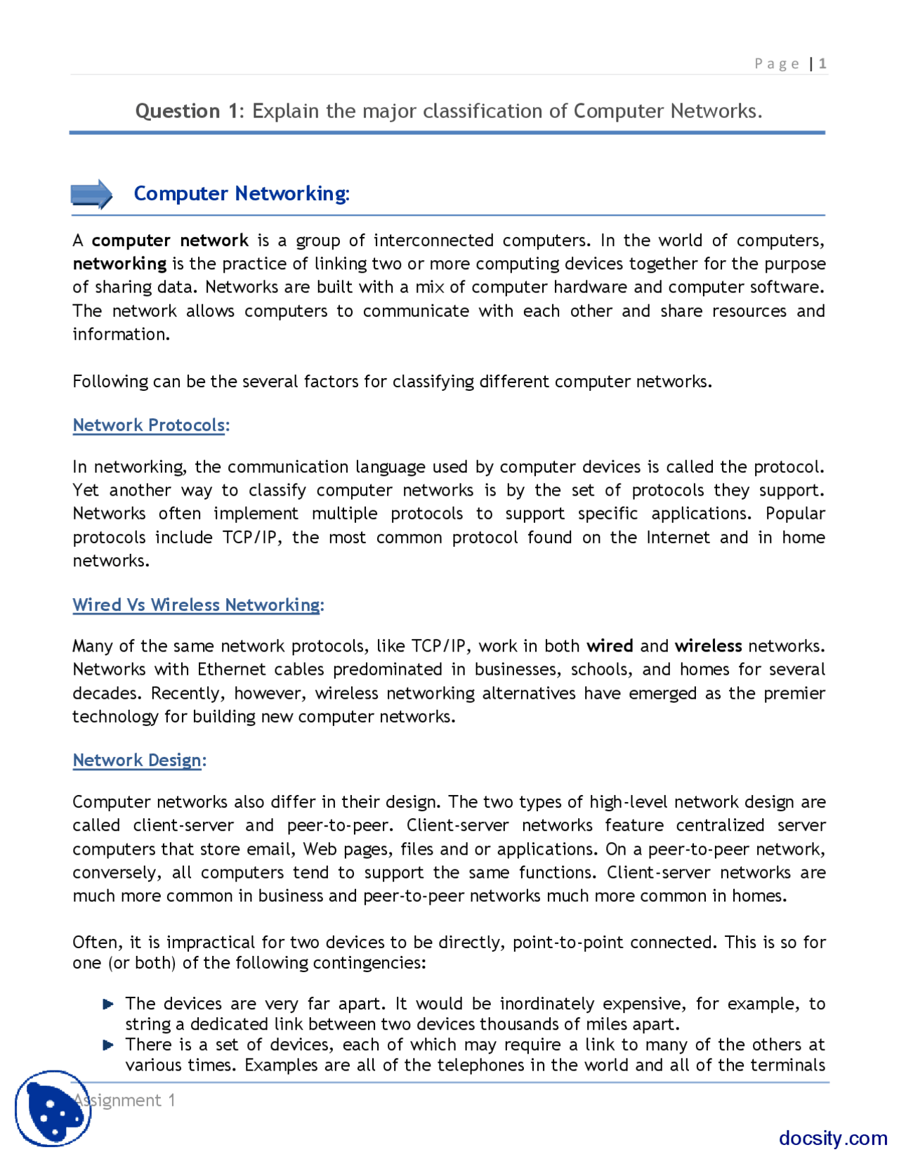 Computer Network Group Assignment Major Classification of Computer Networks-Computer Networks-Assignment ...
