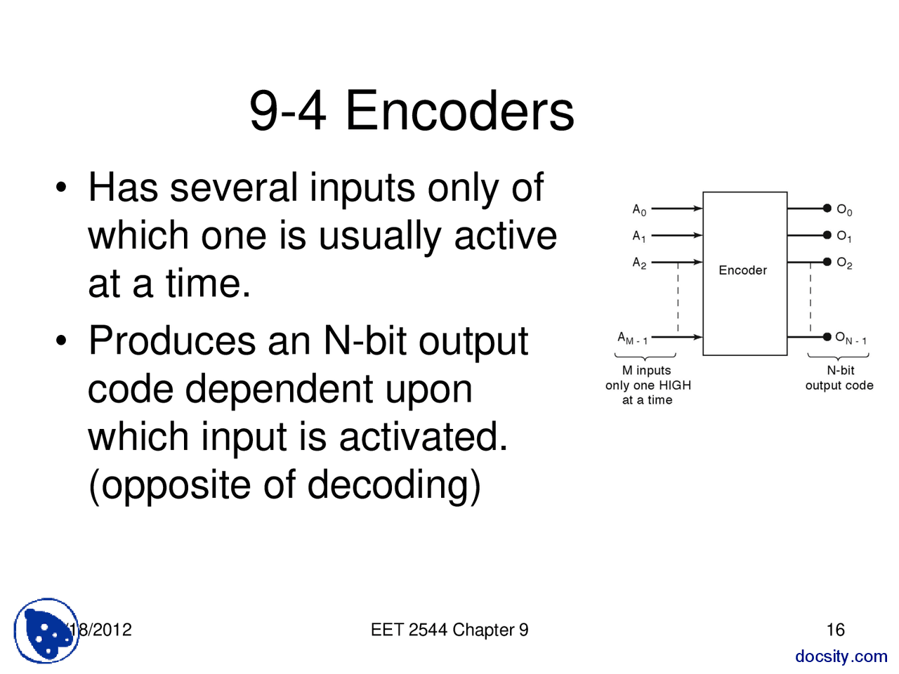 Encoder-Digital Logic Design-Lecture Slides - Docsity