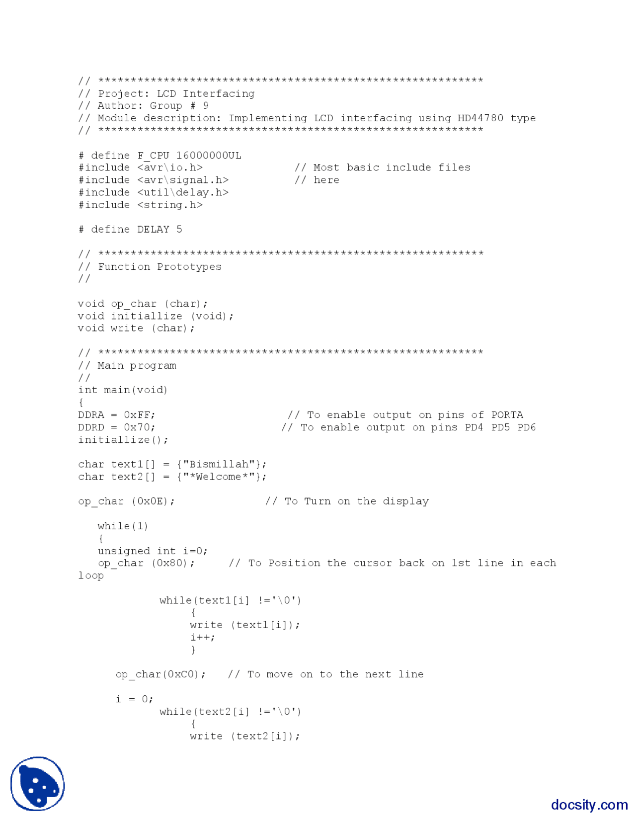 LCD Interfacing-Interfacing Microprocessor-Codes - Docsity