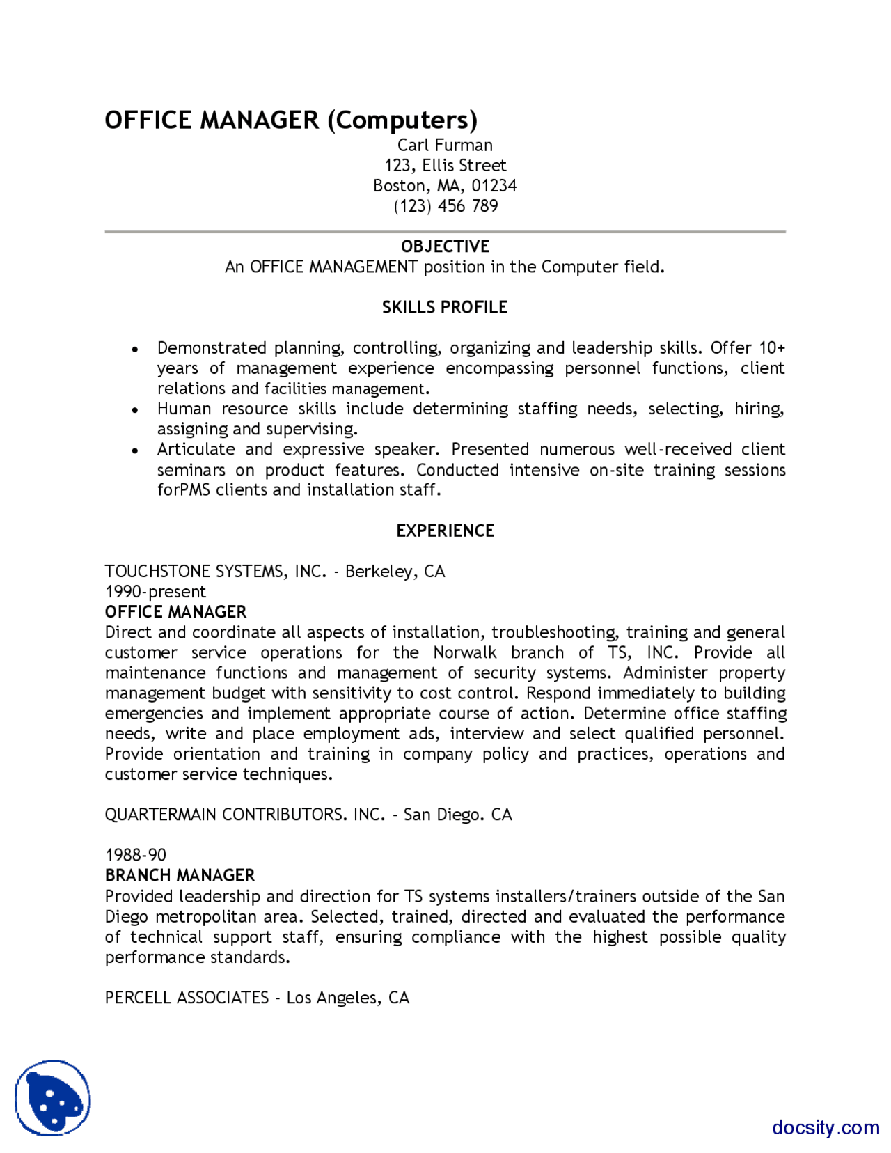 Sample Resume Report Writing Skills Assignment Docsity