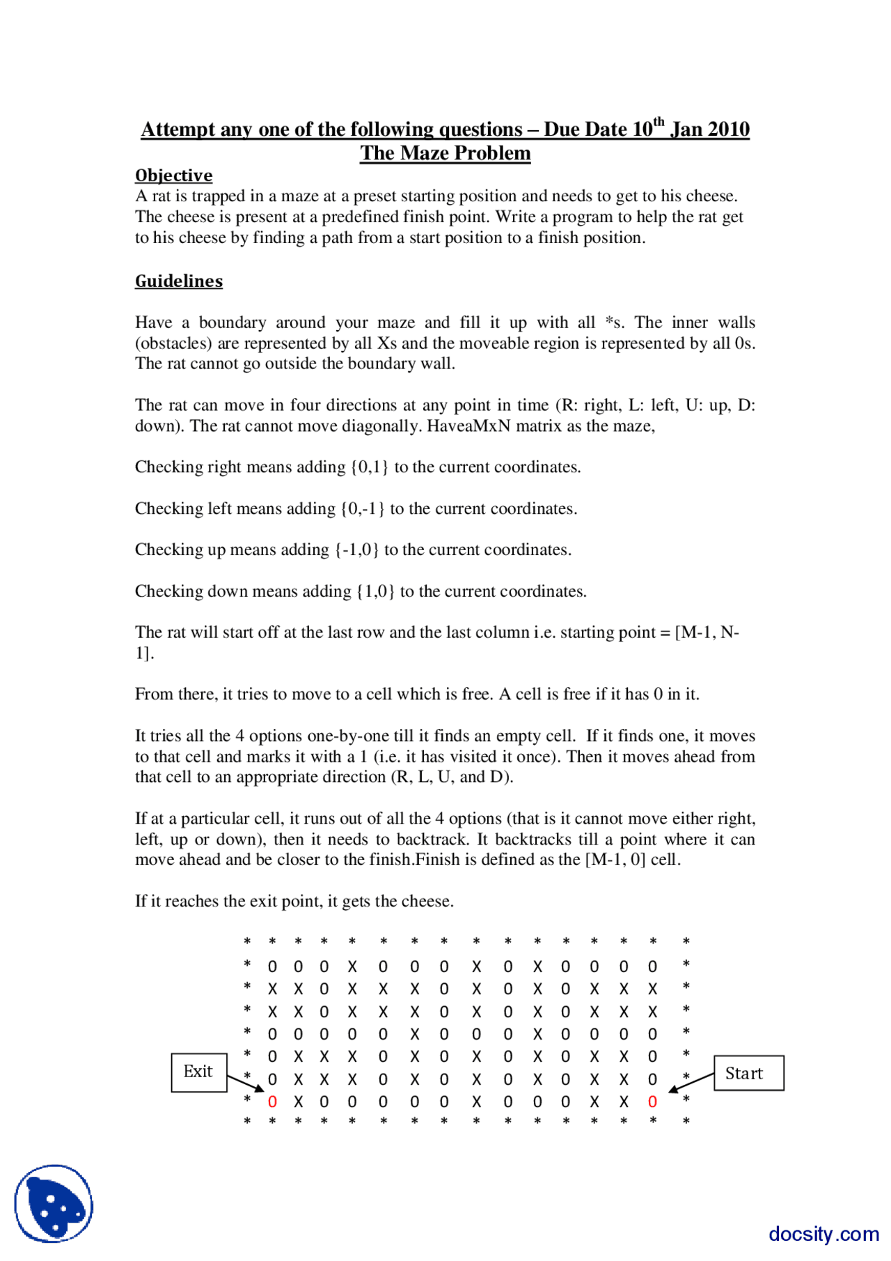 Maze Assignment The Maze Problem-Computer Fundamentals-Assignment - Docsity