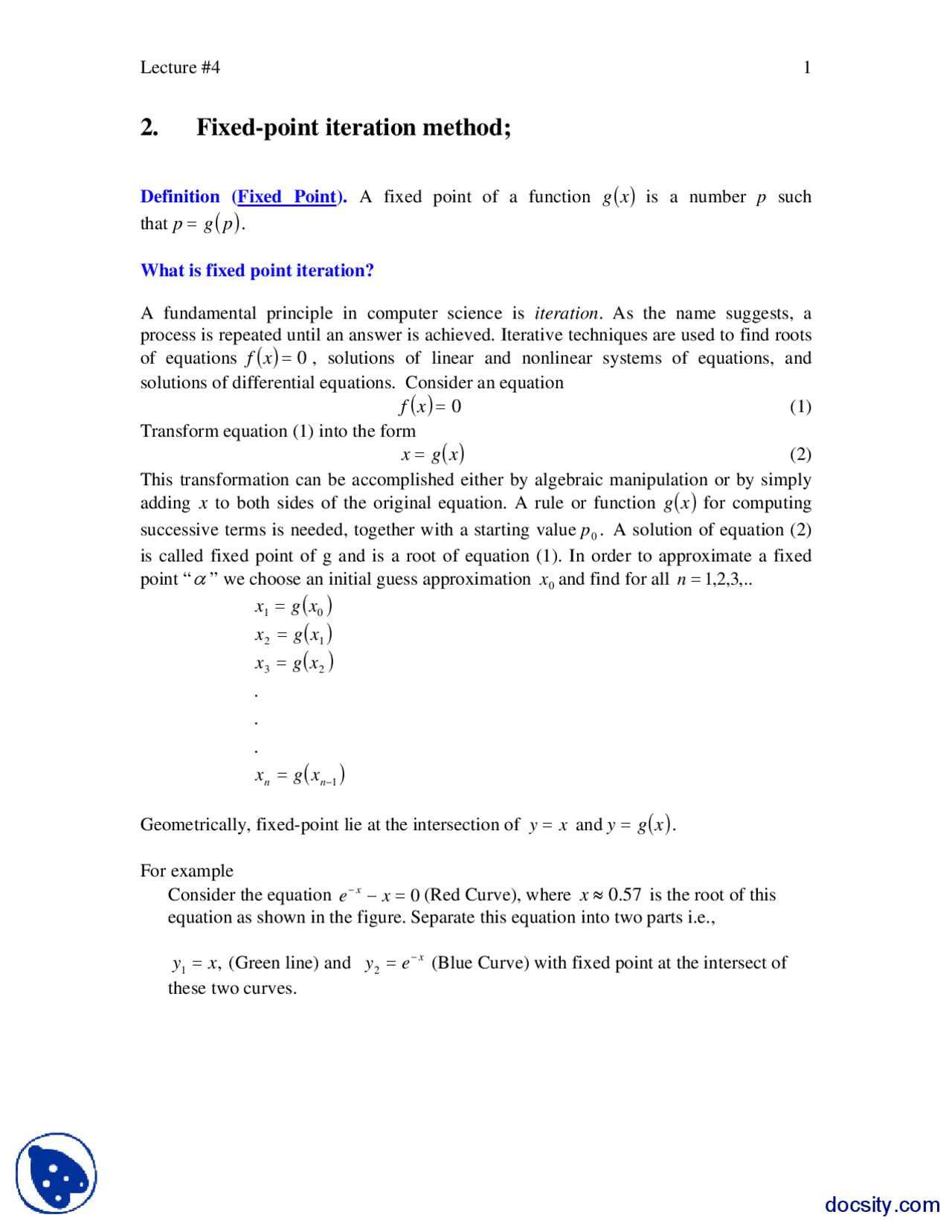 Fixed Point Iteration Method-Numerical Analysis-Lecture Slides - Docsity