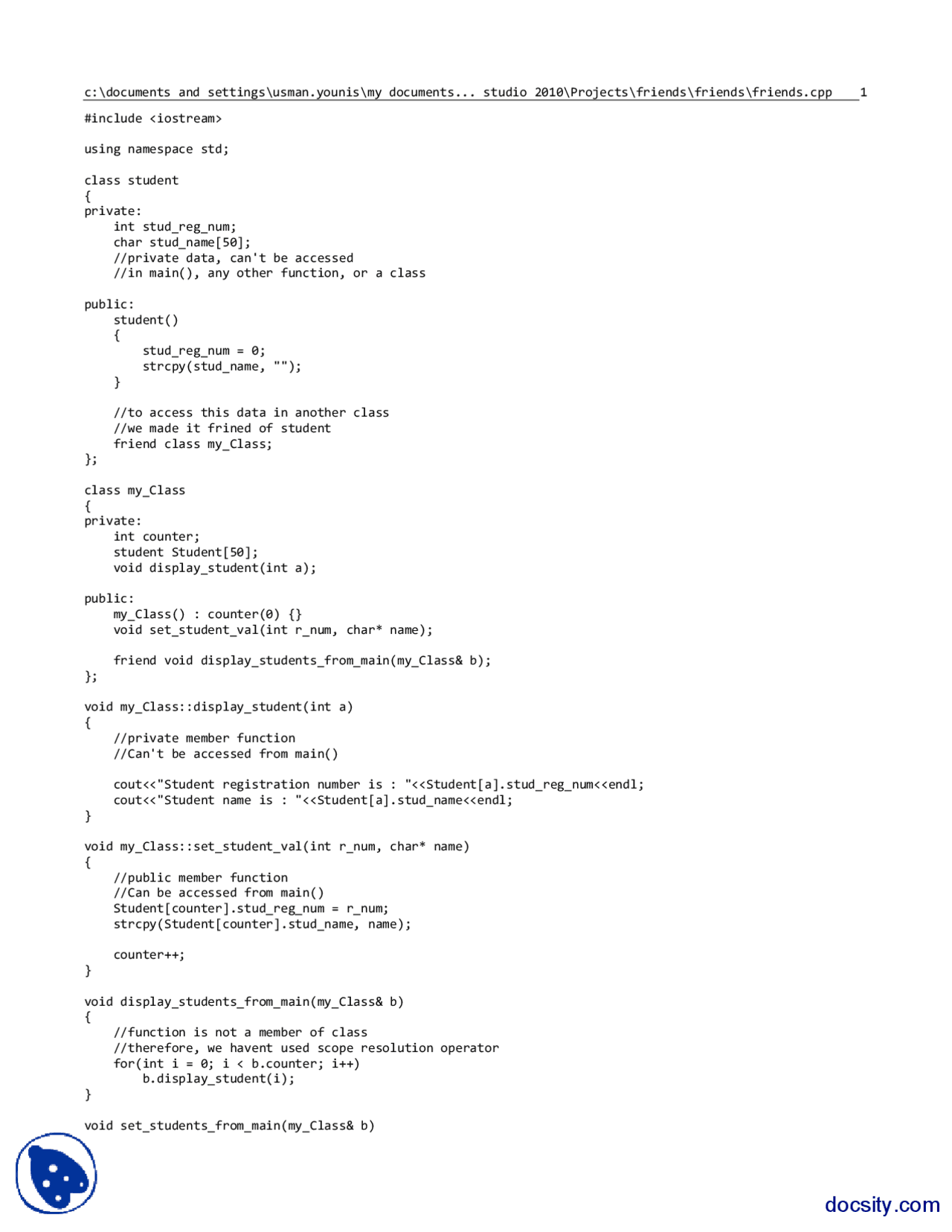 Friends.cpp-Object Oriented Programming-Lecture Handout - Docsity