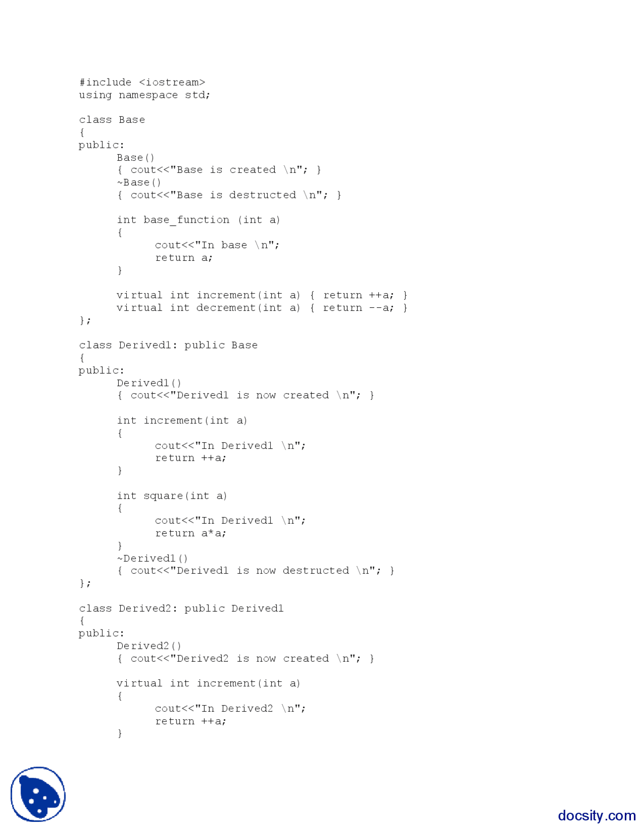 Polymorphism-Object Oriented Programming-C Language Codes - Docsity