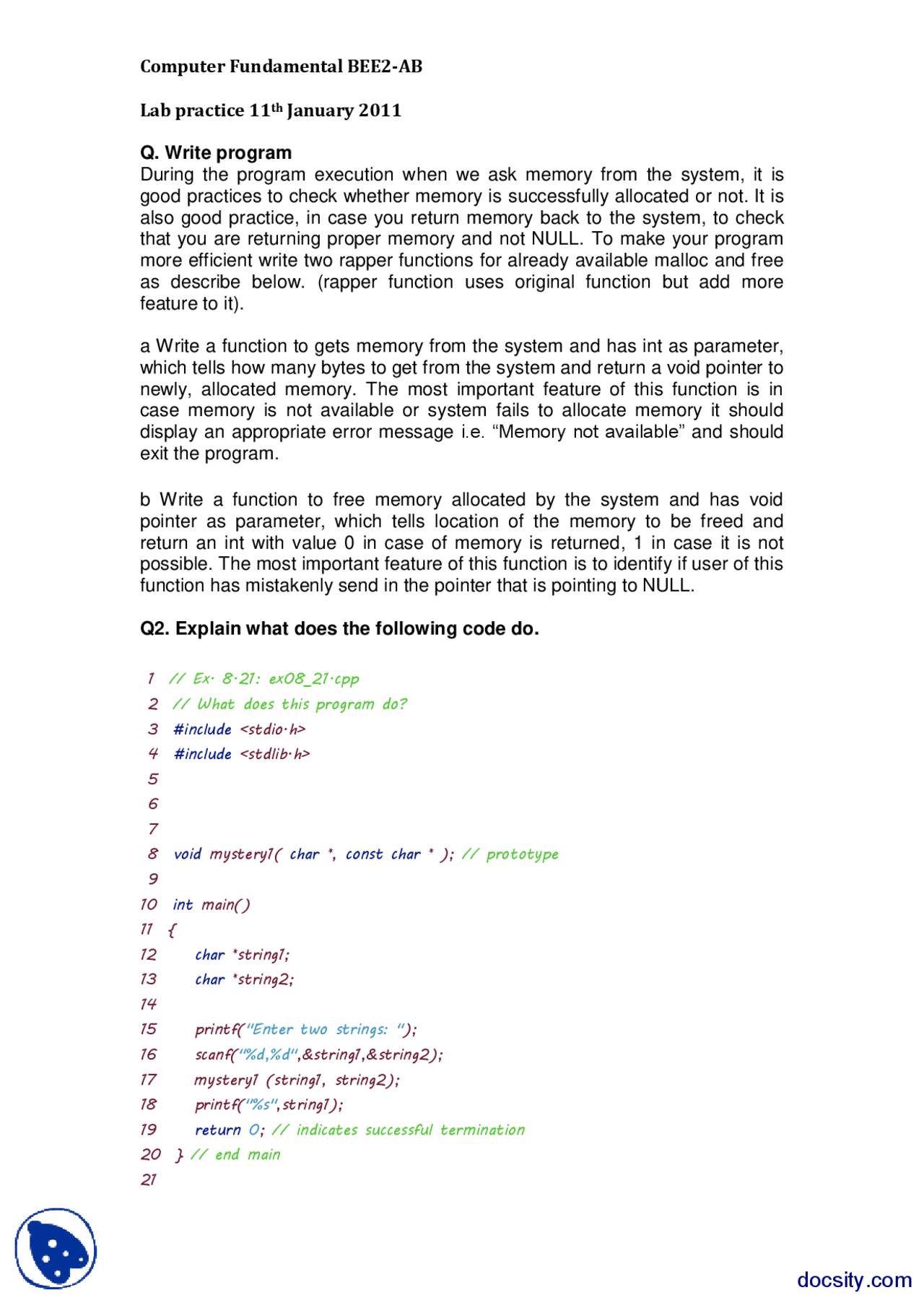 Computer Programming Hand Out Writing a program Fundamentals-Lecture Handout | Exercises Computer ...