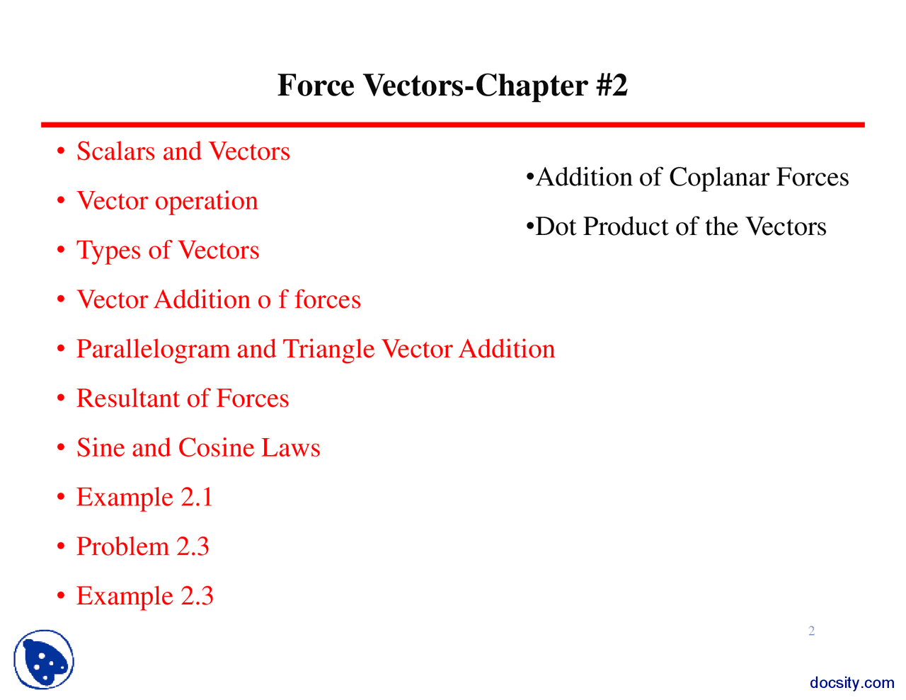 Force Vector Training Force Vectors-Basic Mecanical Engineering-Lecture Slides - Docsity