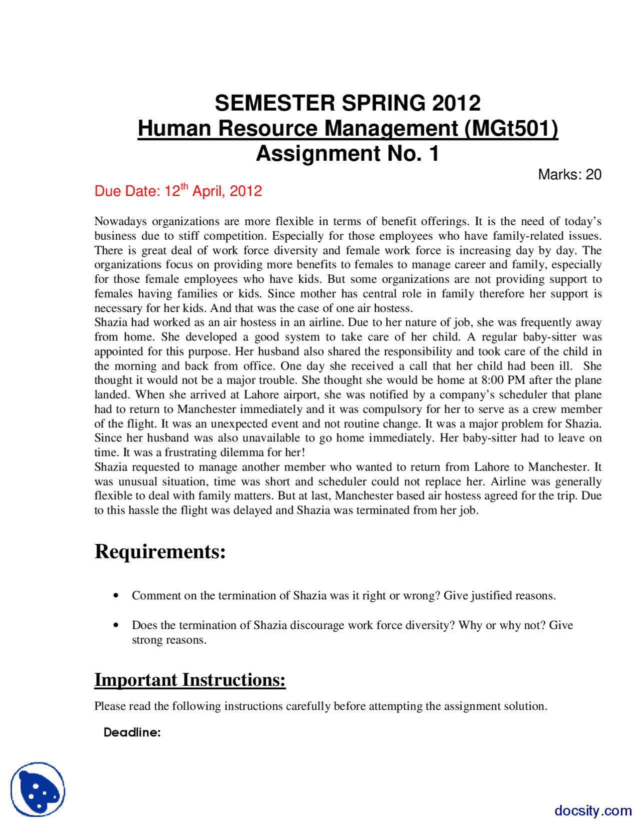 Human Resource Assignment Human Resource Management-Management-Assignment - Docsity
