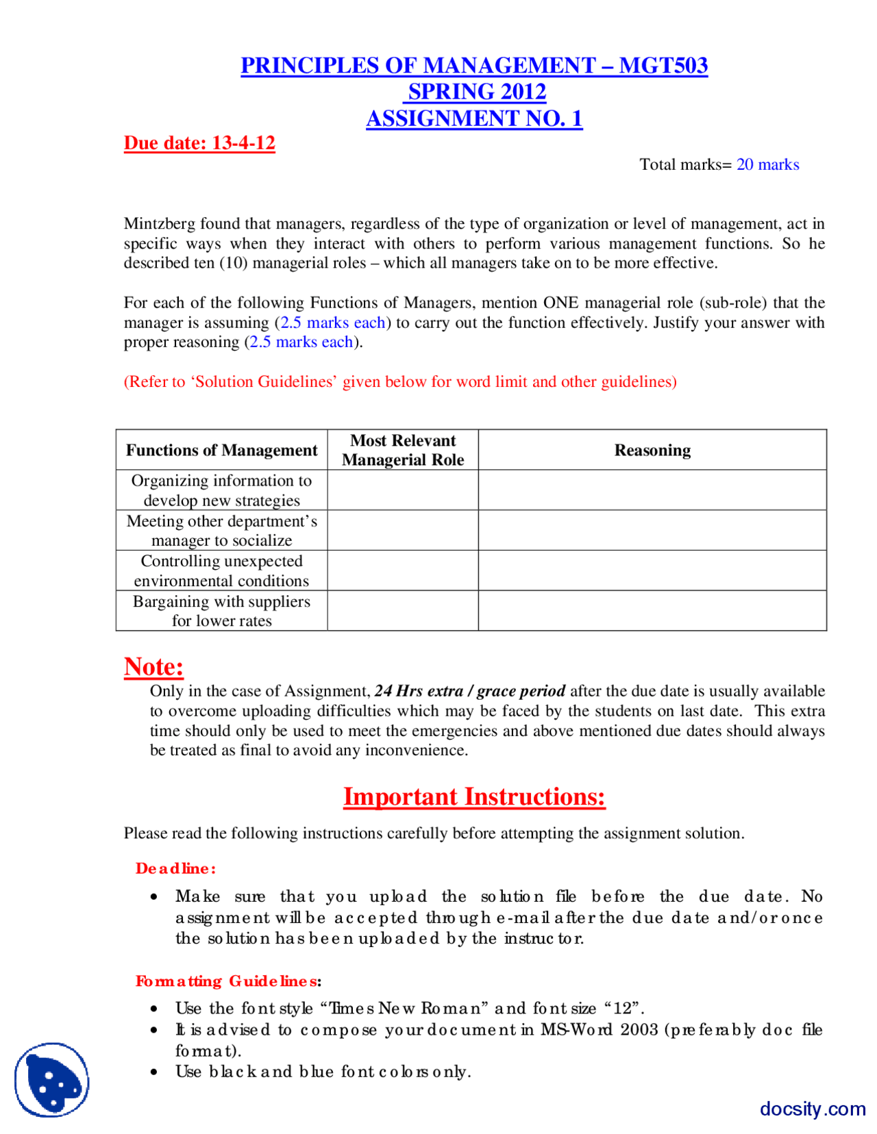 Management Assignment Doc Functions of Management-Management-Assignment | Exercises Business ...