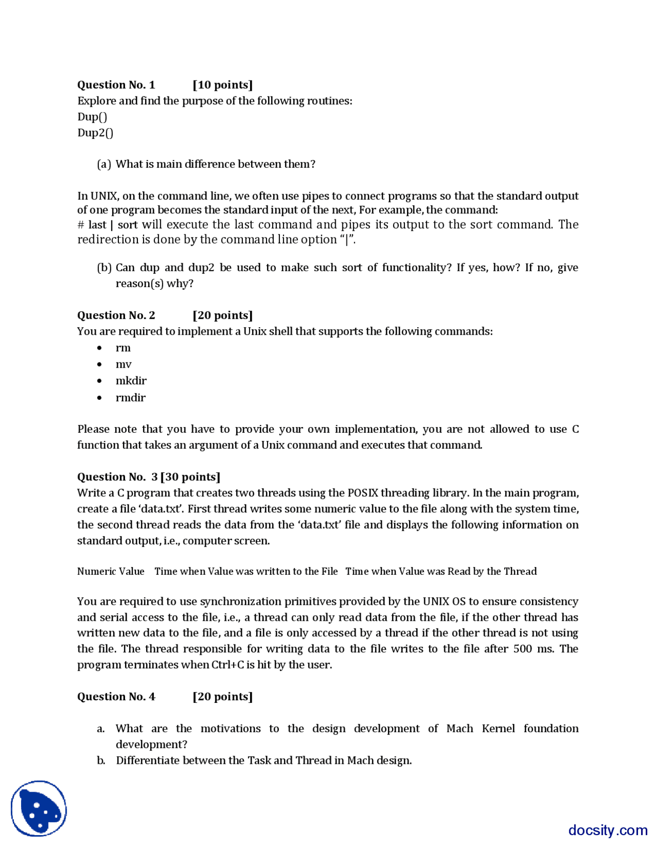 UNIX Shell-Advanced Operating Systems-Assignment | Exercises Computer ...
