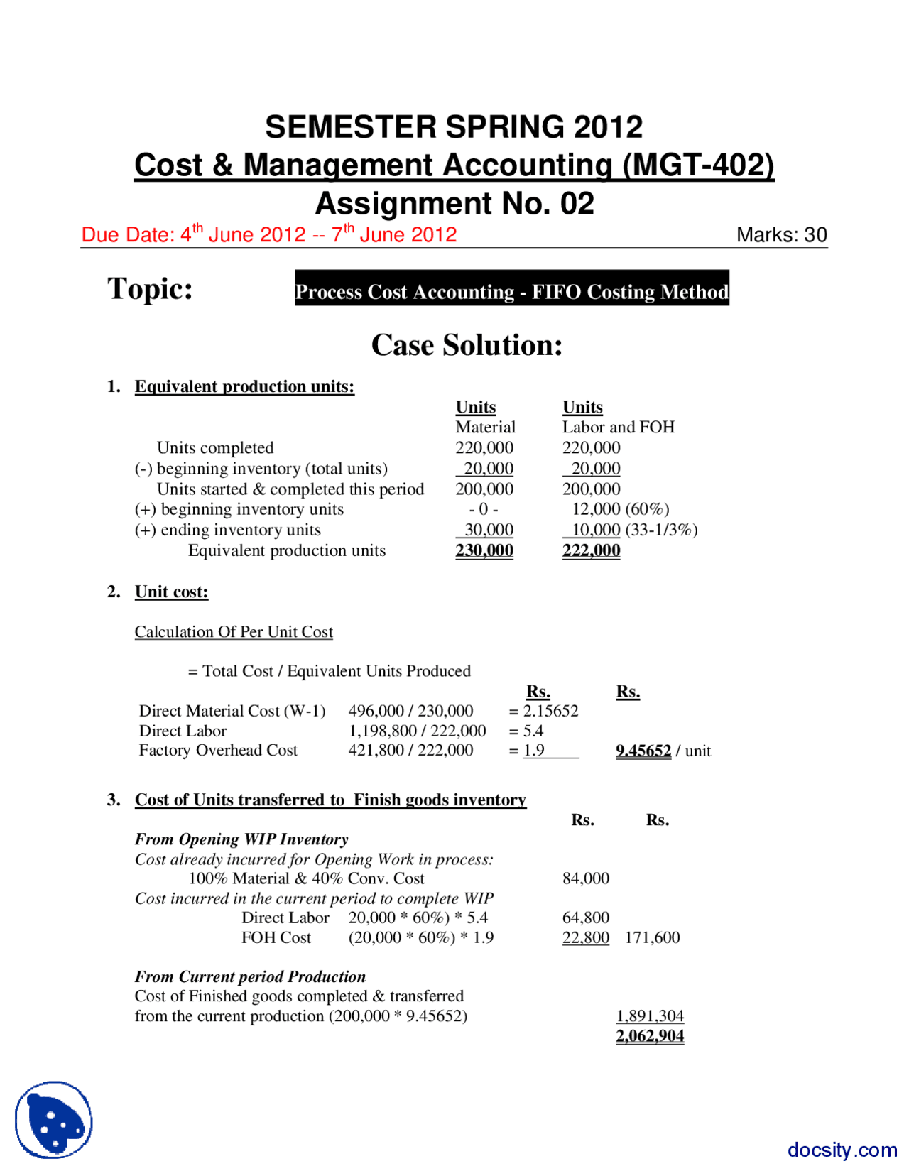 Cost and Management Accounting Solution-Accountancy, Banking and ...