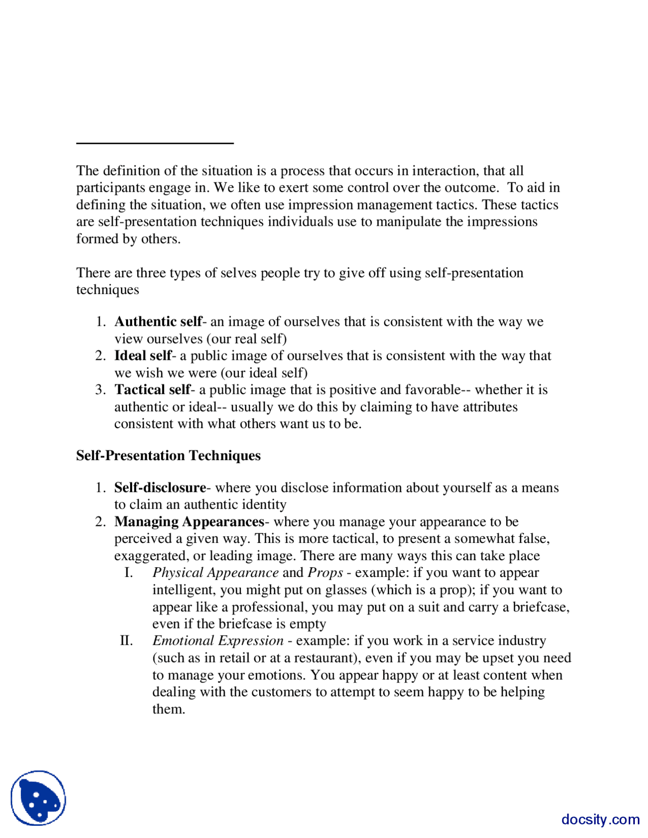 Impression Management-Phsycology-Lecture Handout | Exercises Psychology ...