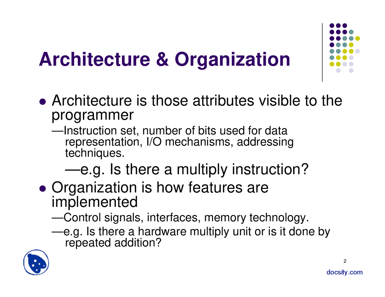 Architecture and Organization - Docsity
