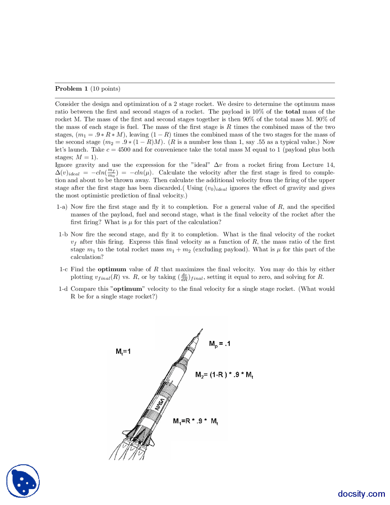 Physics Assignment Rocketscience 2 Stage Rocket-Classical Mechanics-Assignment - Docsity