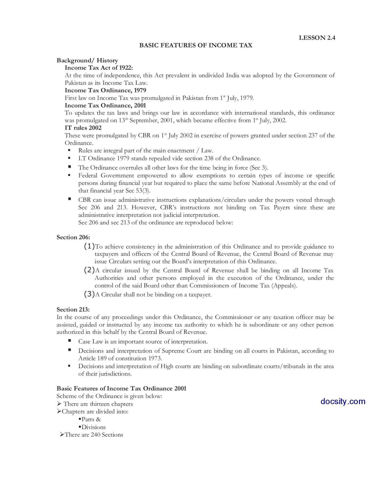 Basic Rules Of Income Tax-Taxation Managment-Lecture Notes - Docsity