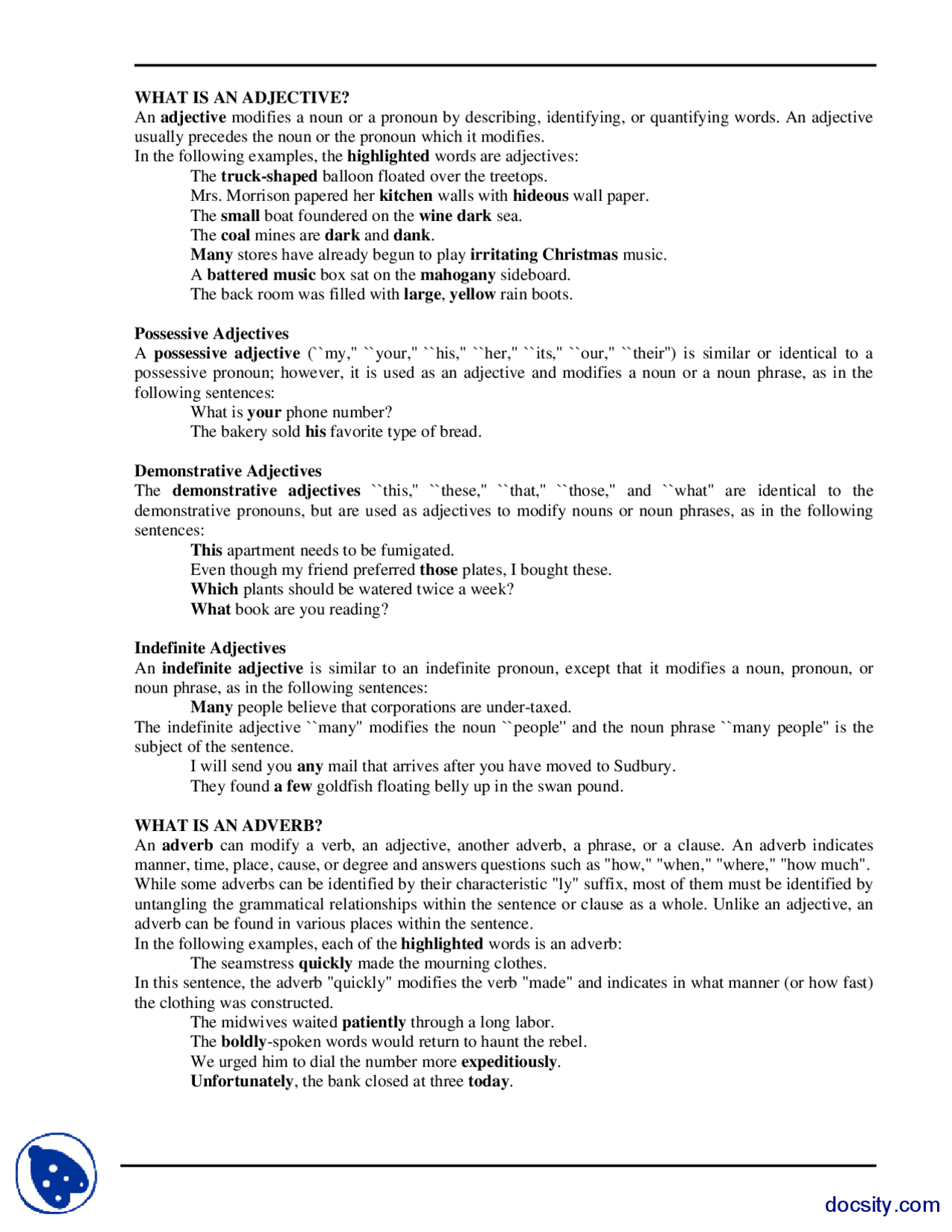 Part 9, Adjectives-Elementary English Writing-Lecture Notes | Study ...