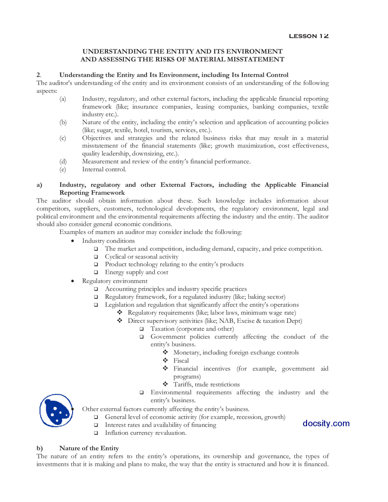Entity Environment Understanding The Entity And Its Environment 2-Fundamentals of Auditing ...