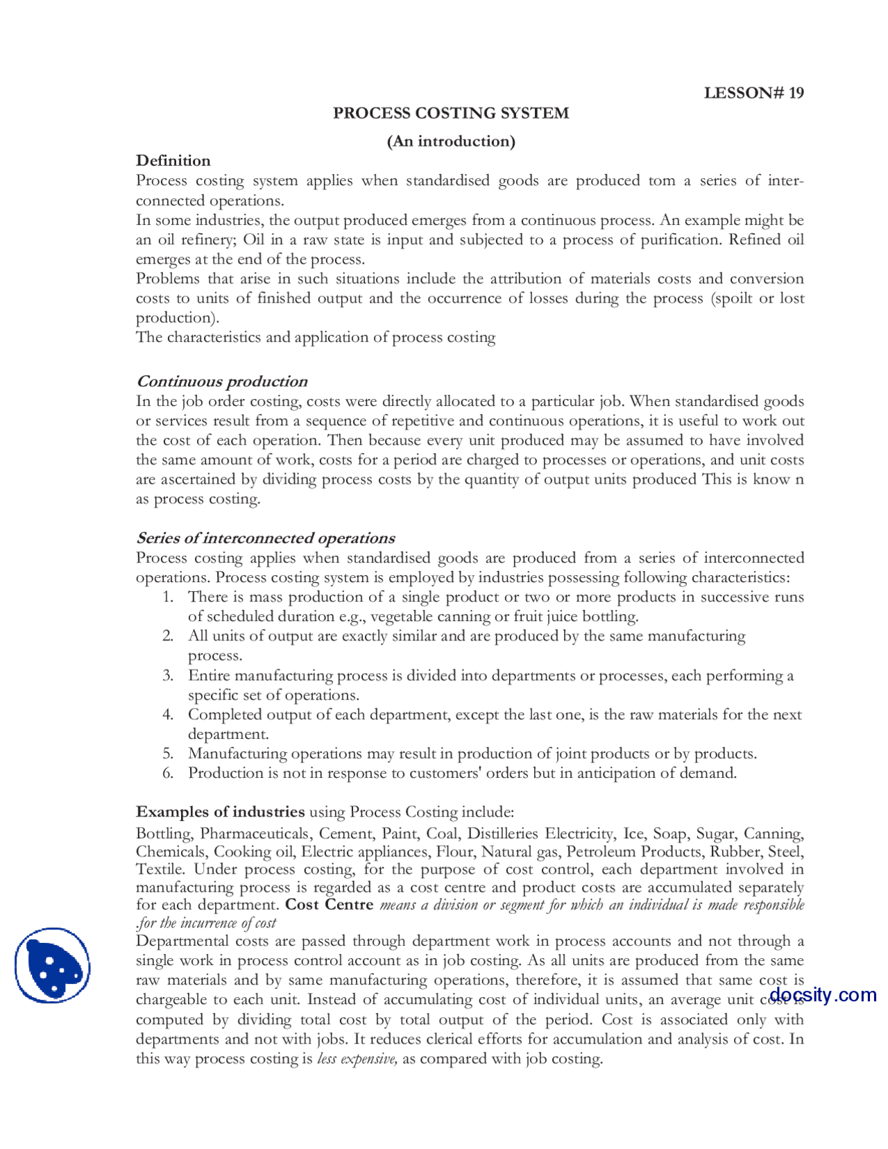 Process Costing System Introduction-Accounting-Lecture Notes | Study ...