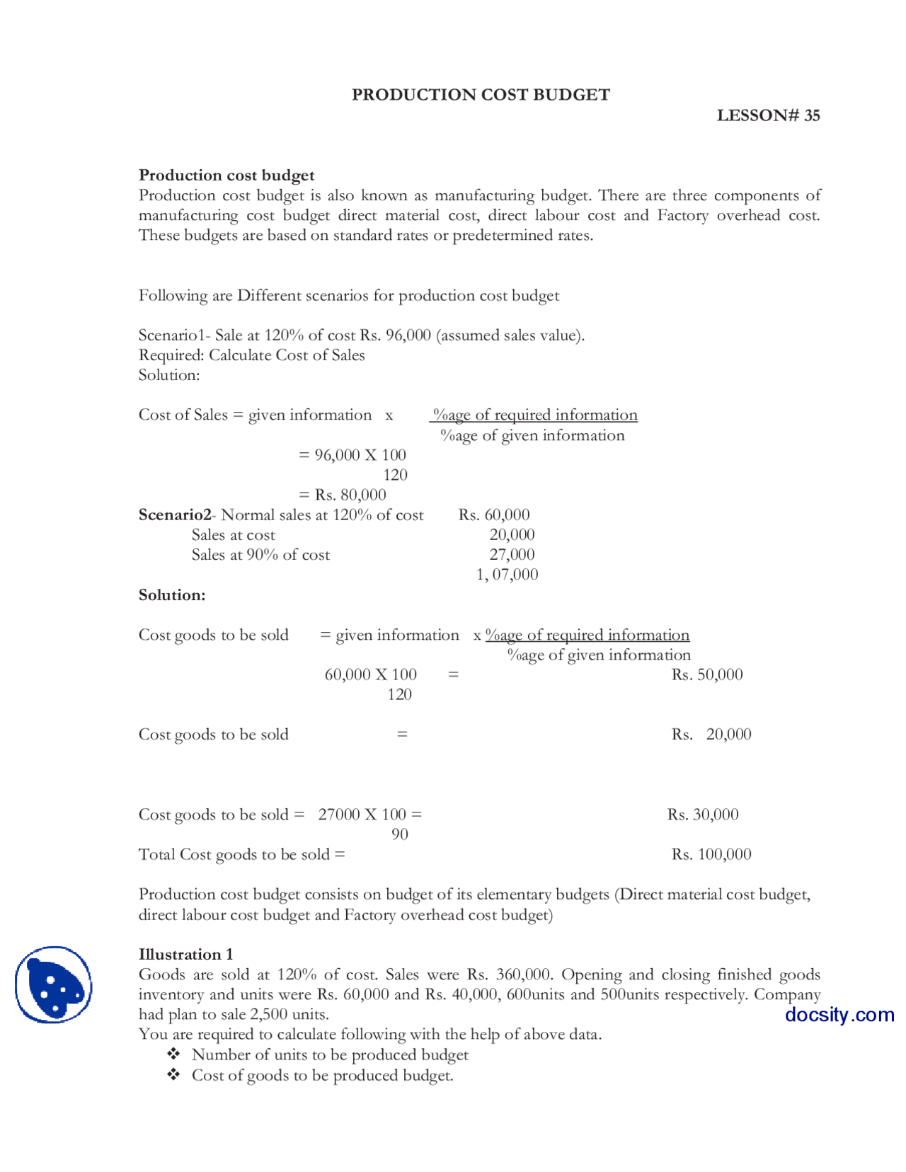 Production Cost Budget-Accounting-Lecture Notes - Docsity