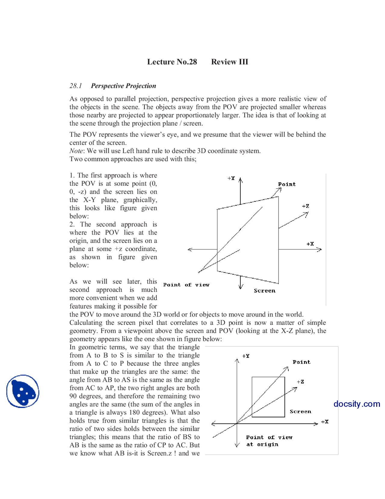 Review 3-Computer Graphics-Lecture Notes - Docsity