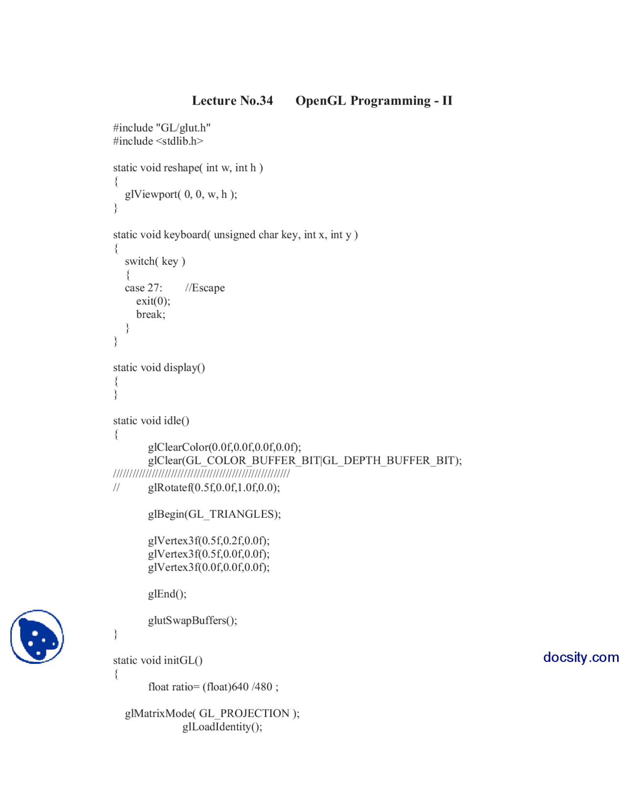 Opengl Programing 2-Computer Graphics-Lecture Notes - Docsity