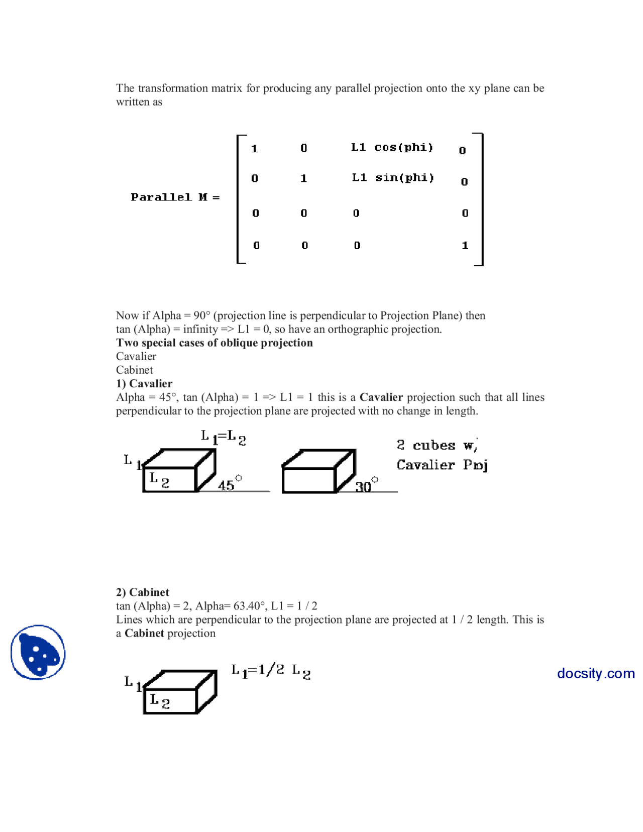 Projection Example Calculus 2 Projections 2-Computer Graphics-Lecture Notes - Docsity