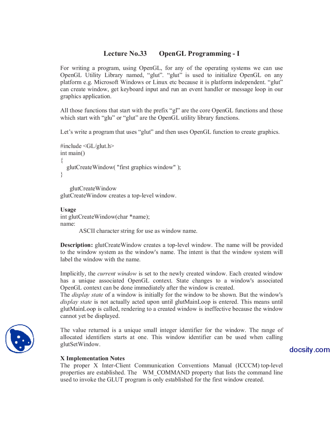 Opengl Programing 1-Computer Graphics-Lecture Notes - Docsity