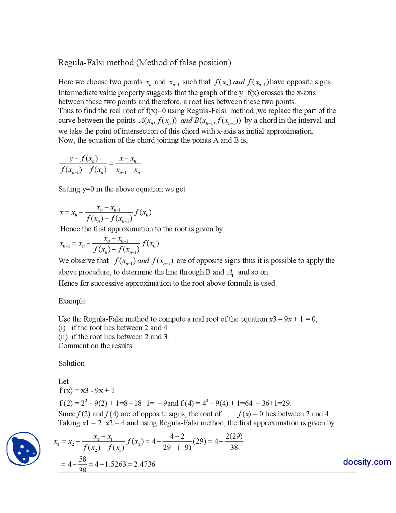 Regula Falsi Method Or Method Of False Position-Numerical Analysis ...
