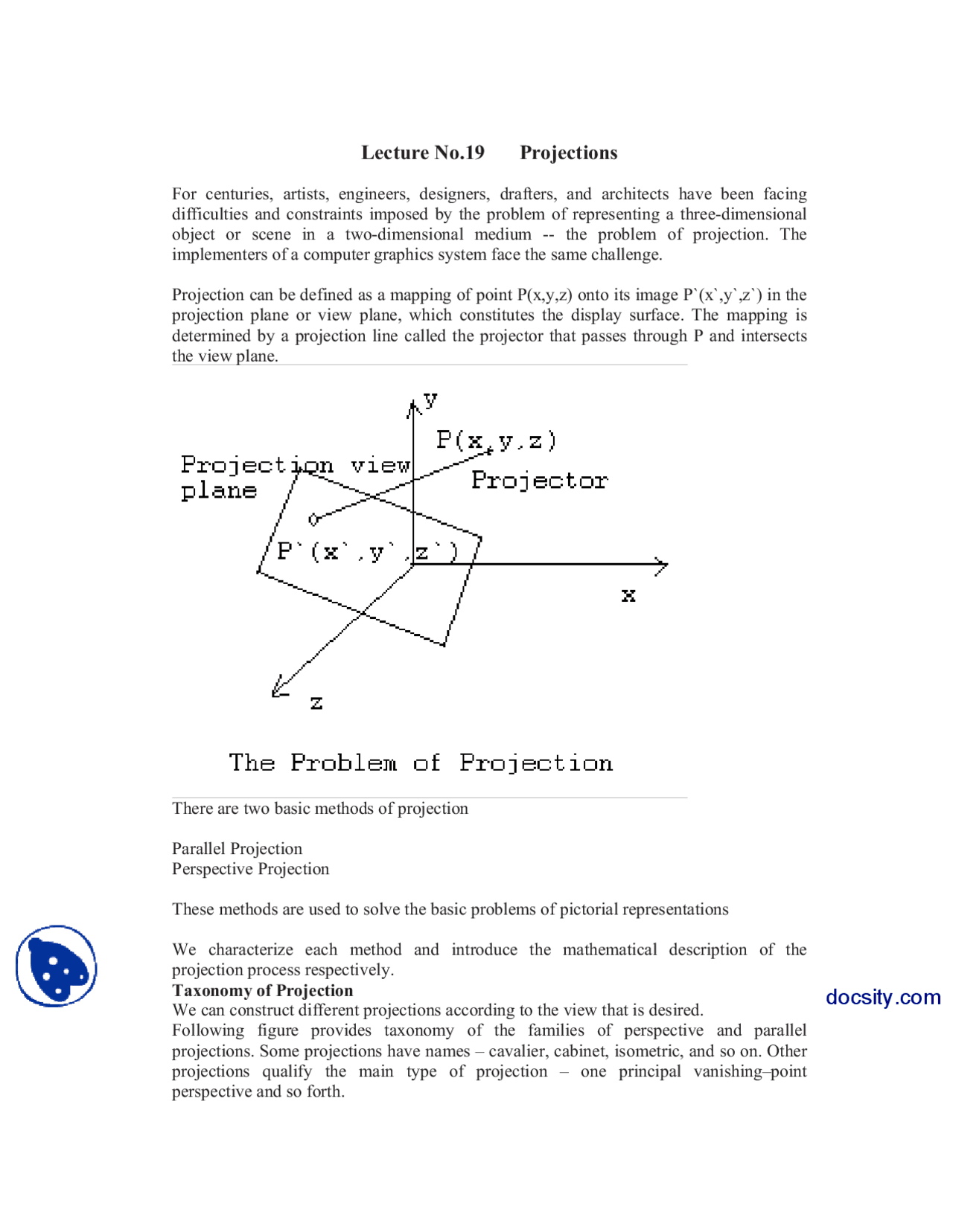 Projections-Computer Graphics-Lecture Notes - Docsity