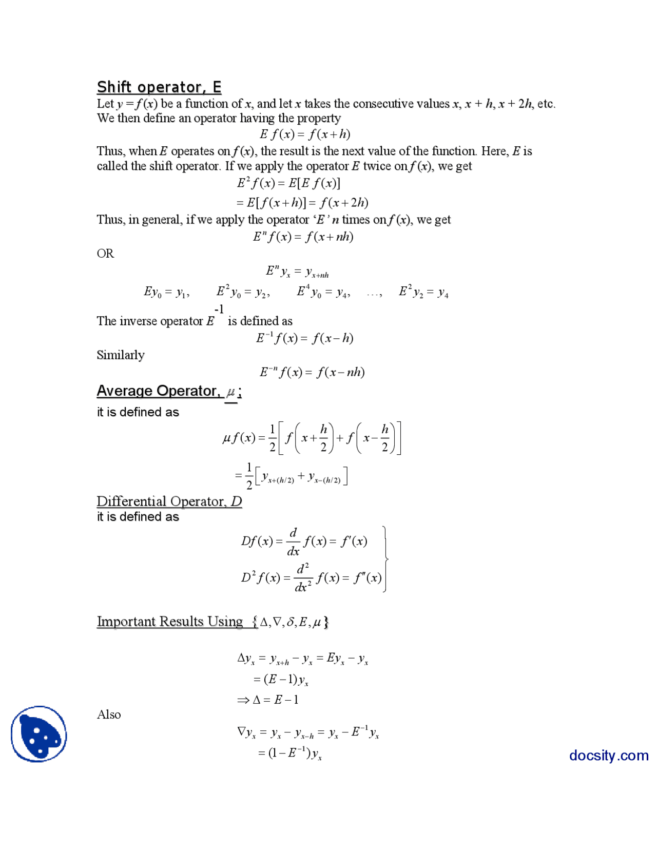 Shift Operator E-Numerical Analysis-Lecture Handouts | Lecture notes ...