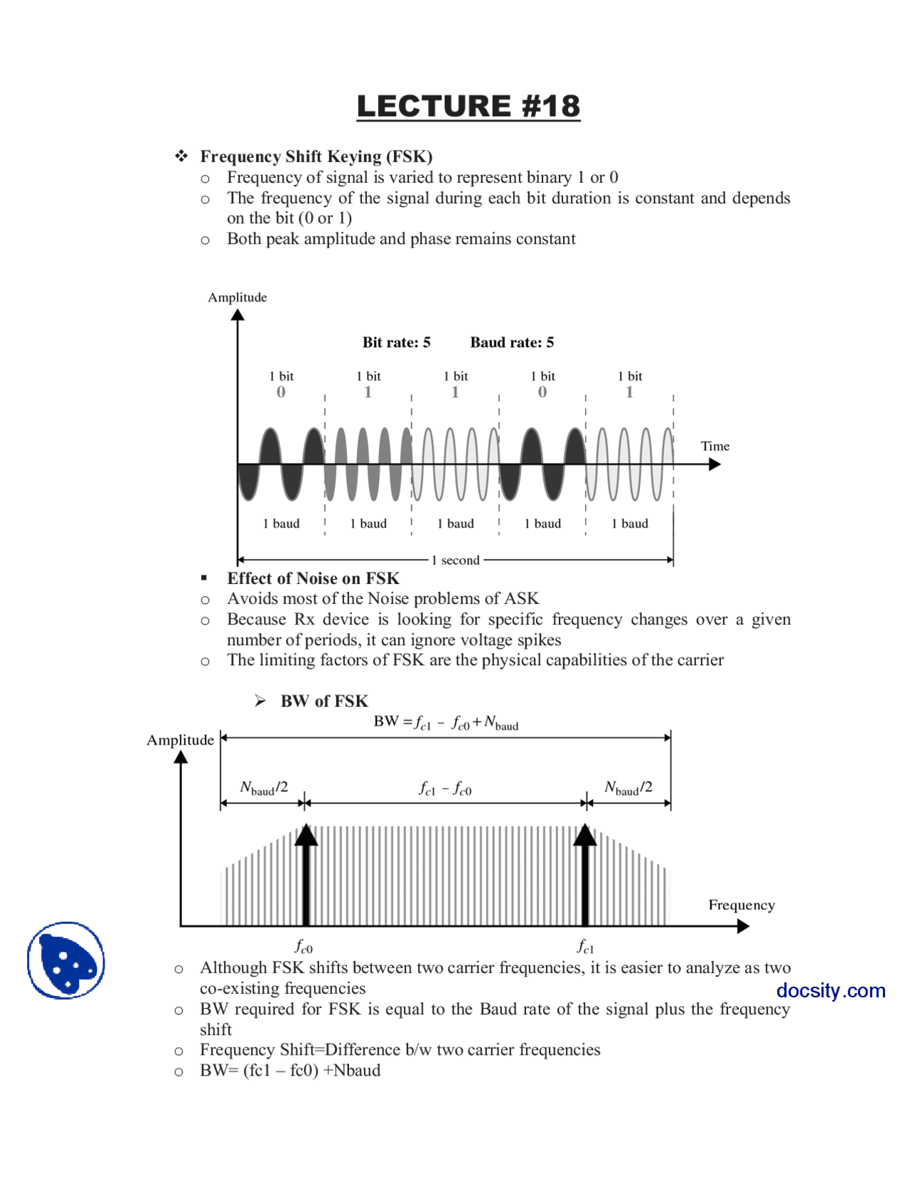 Frequency Shift Keying Fsk-Data Communication-Lecture Notes - Docsity