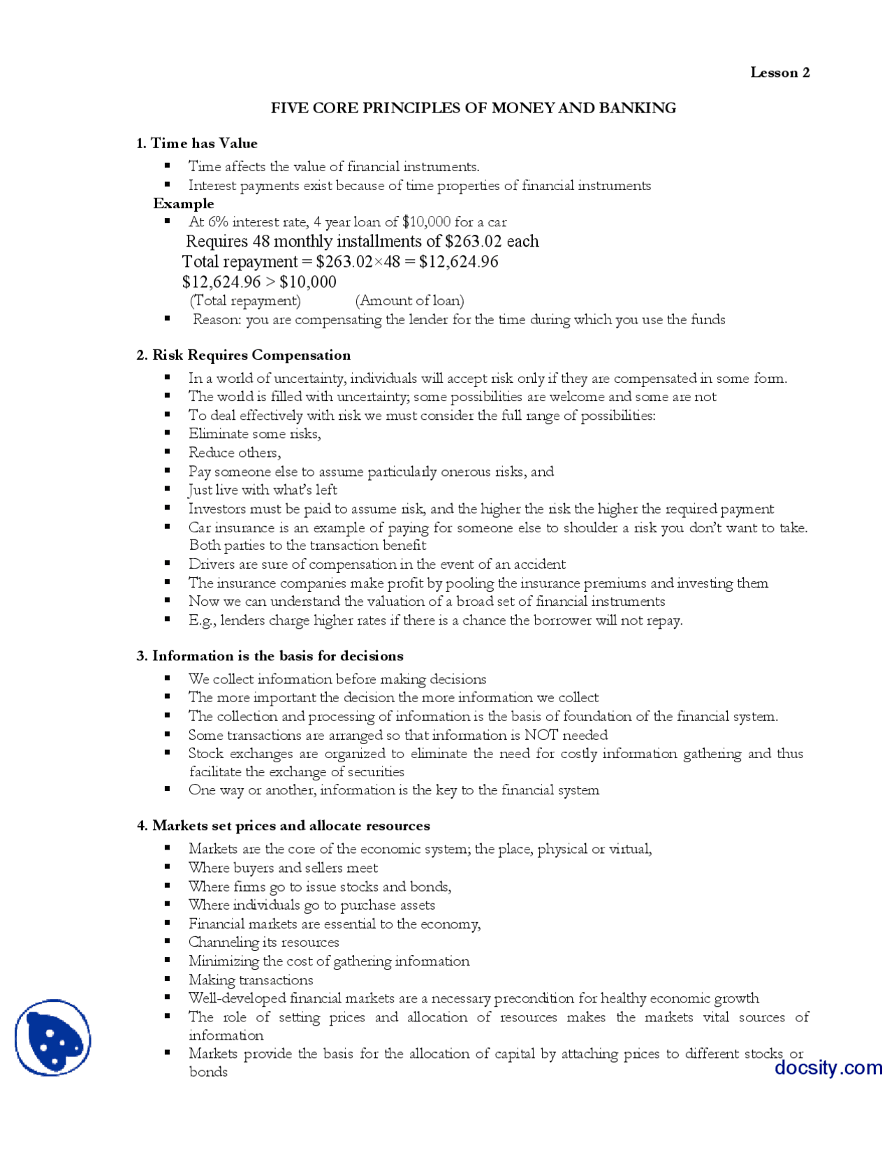 Five Core PrinciplesMoney and BankingHandouts Monografías, Ensayos