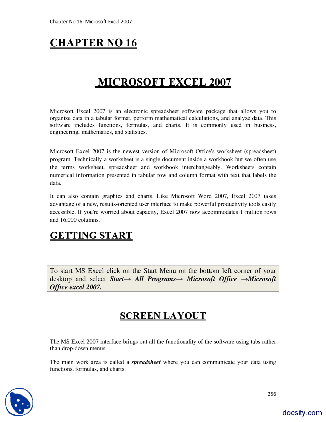 Microsoft Excel 2007-Computer Fundamentals-Lecture Notes | Study notes ...