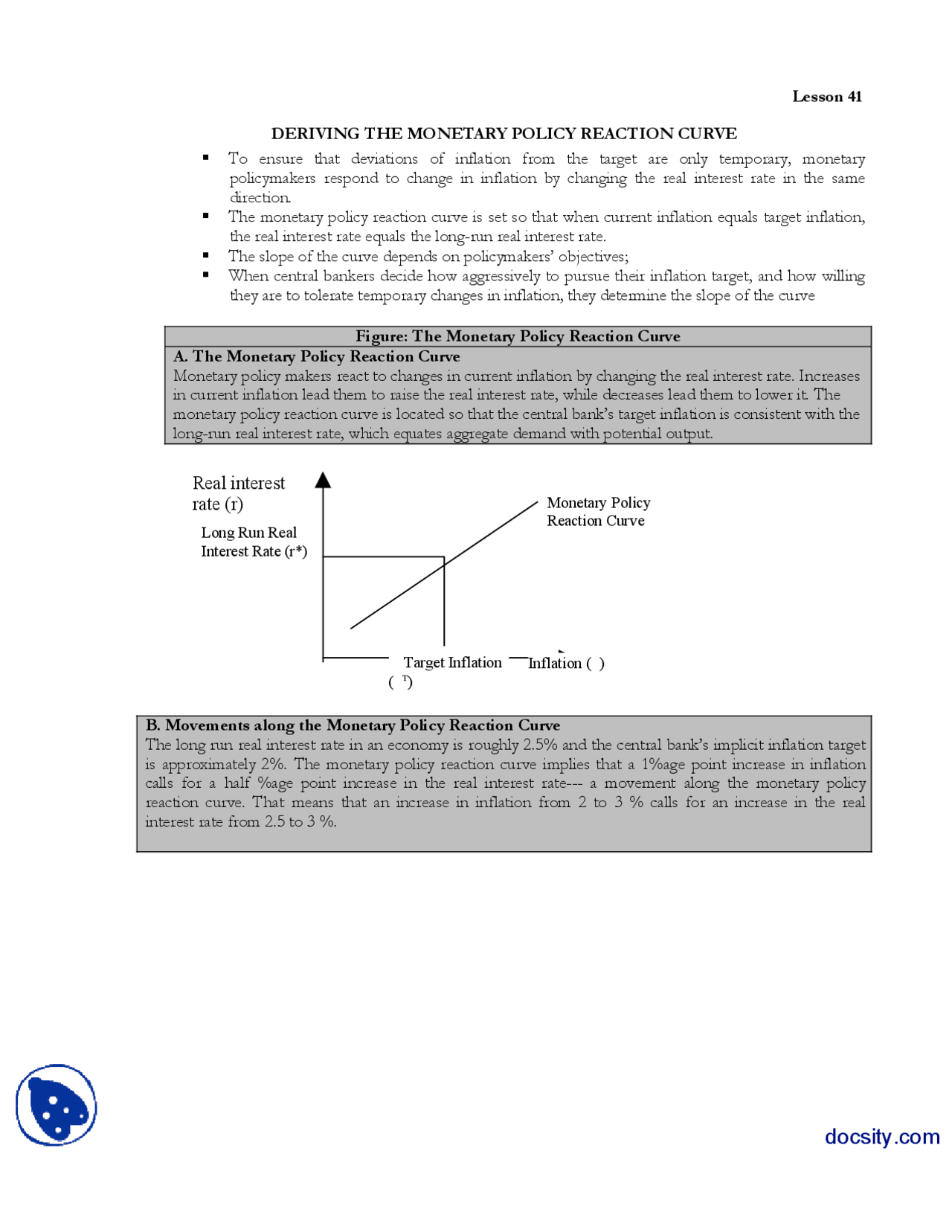 Deriving The Monetary Policy Reaction Curve-Money and Banking-Handouts ...
