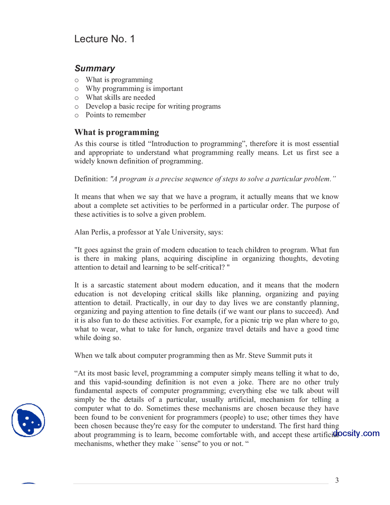 Introduction to Programming-Introduction To Programming-Lecture Notes ...
