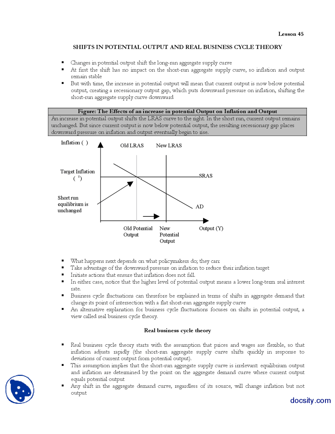 Shifts In Potential Output And Real Business Cycle TheoryMoney and