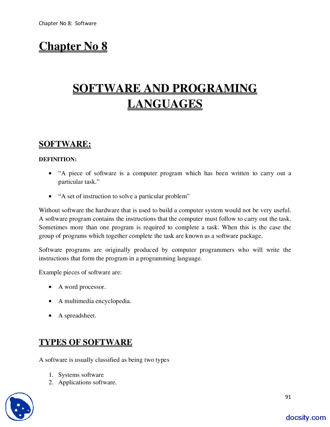 Software And Programming Languages-Computer Fundamentals-Lecture Notes ...