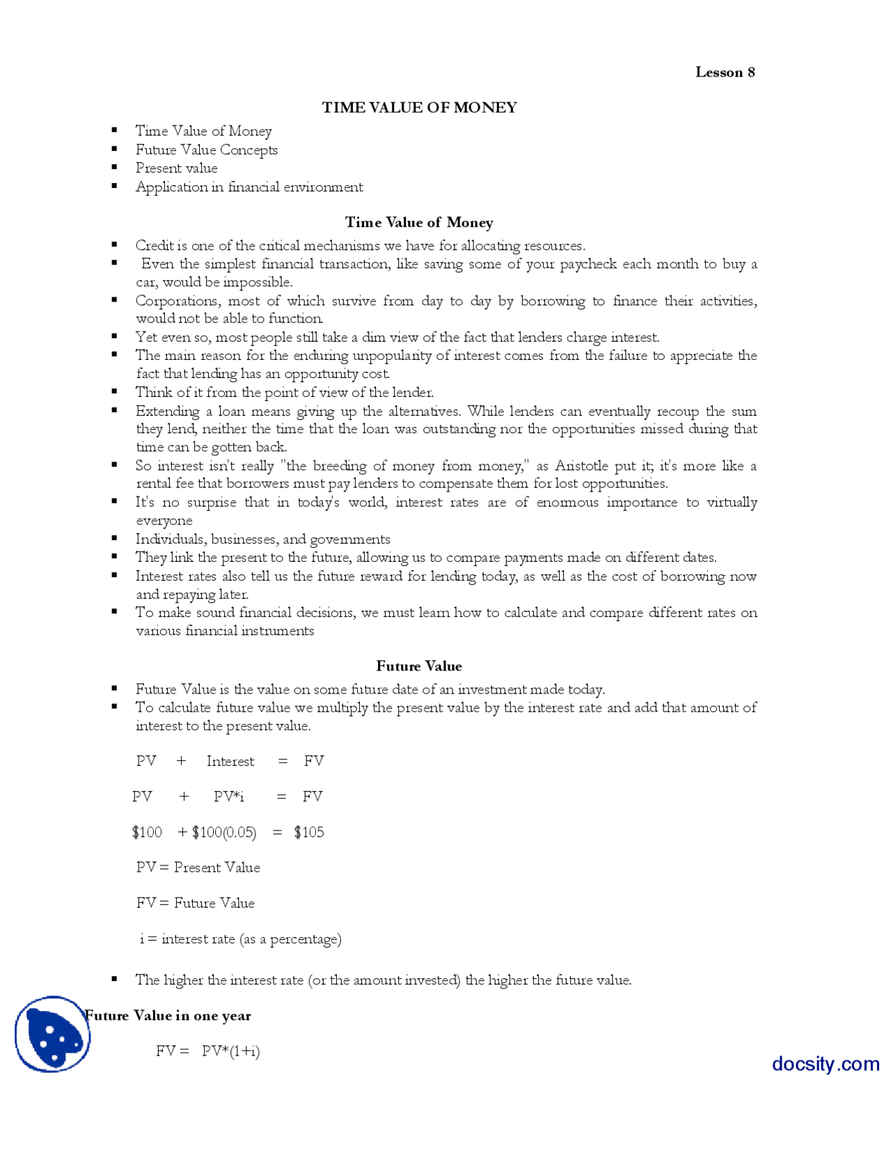 Time Value Of MoneyMoney and BankingHandouts Docsity